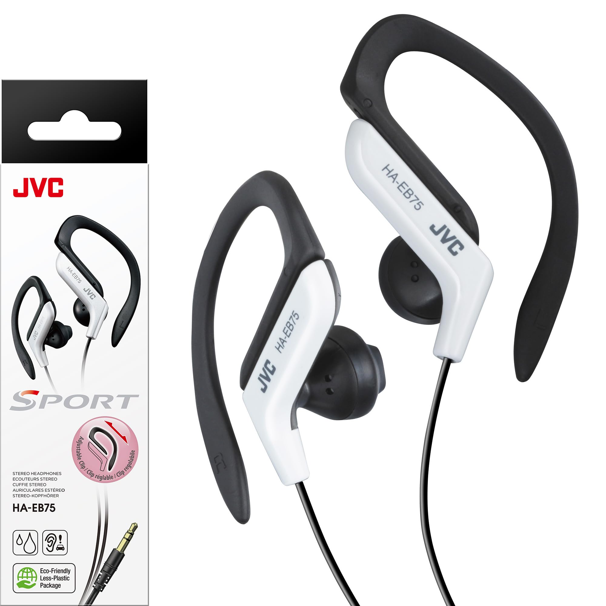 JVC HAEB75W Sports Clip Headphone, White, 1.60 x 4.40 x 3.90 inches