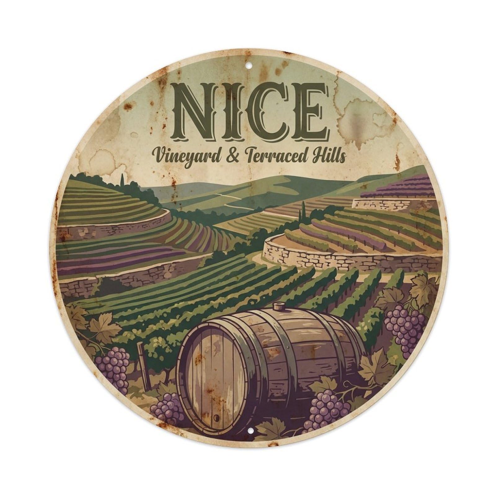 Vineyard Terraced Hills Nice Cuisine Culture Travel Metal Tin Sign