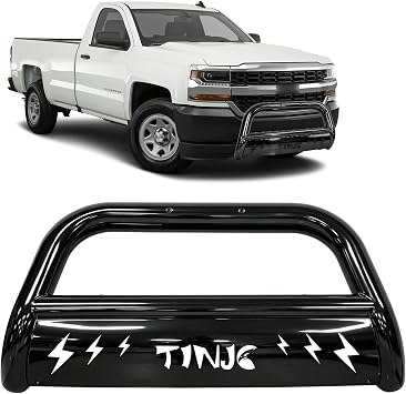 Bull Bar Front Bumper Grille Guard Fits for 2007-2019 Silverado, 2007-2020 Suburban, 2007-2014, 2007-2013 Avalanche, 3" Bull Bar Grille Carbon Steel with Skid Plate, Black
