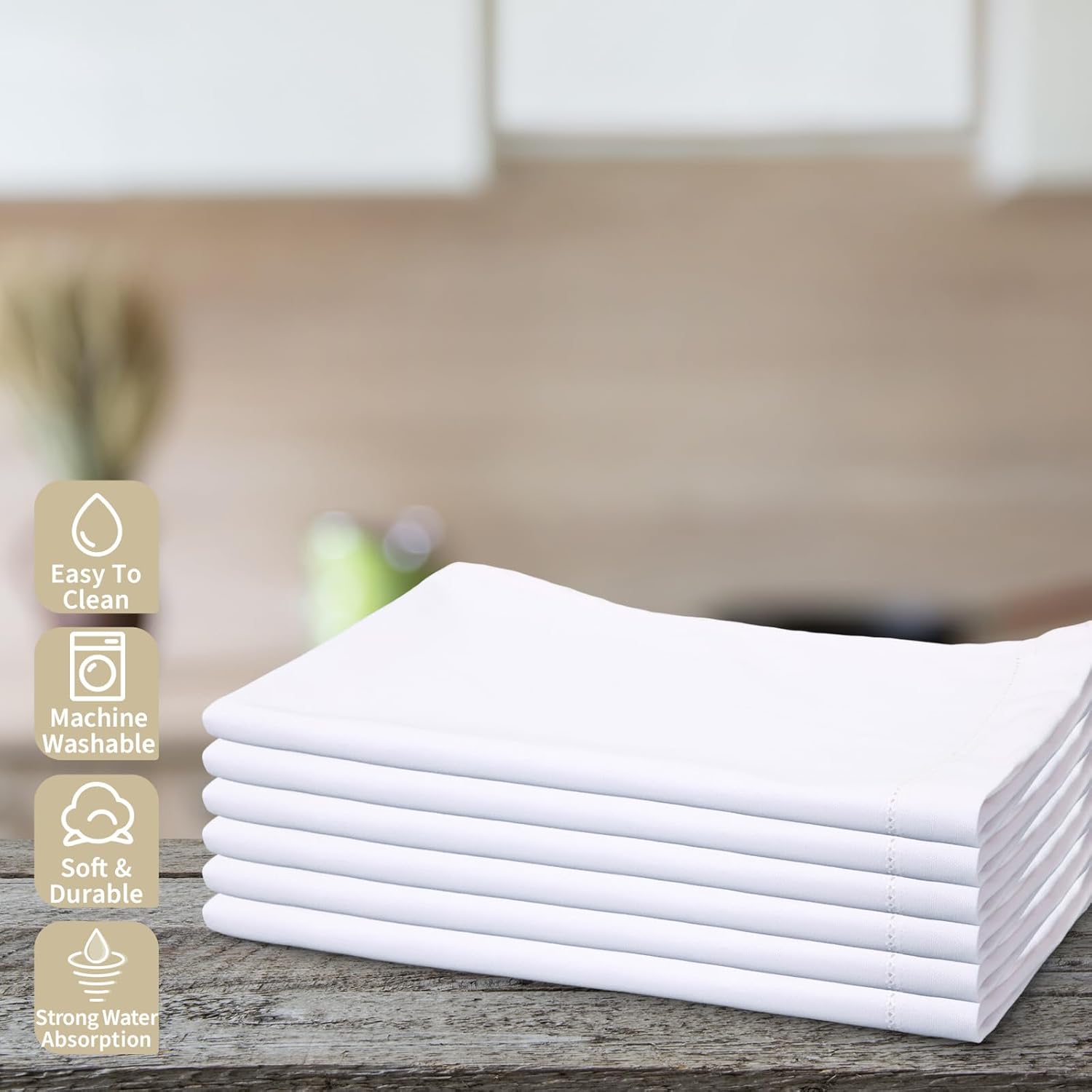 Mixweer 24 Pcs 14" x 22" White Linen Hemstitched Hand Towel Linen Tea Towels for Embroidery Dish Towels for Bathroom Kitchen