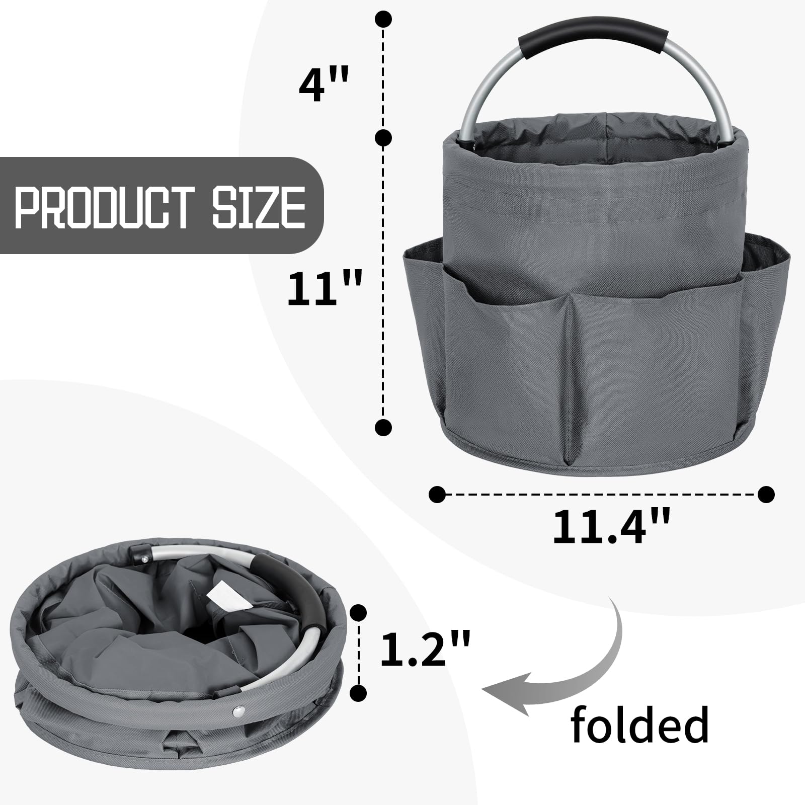 Contenitore per la pulizia con manico pieghevole, organizer per attrezzi di pulizia, borsa per strumenti di pulizia con molteplici tasche, per addetti alle pulizie e governanti, grigio