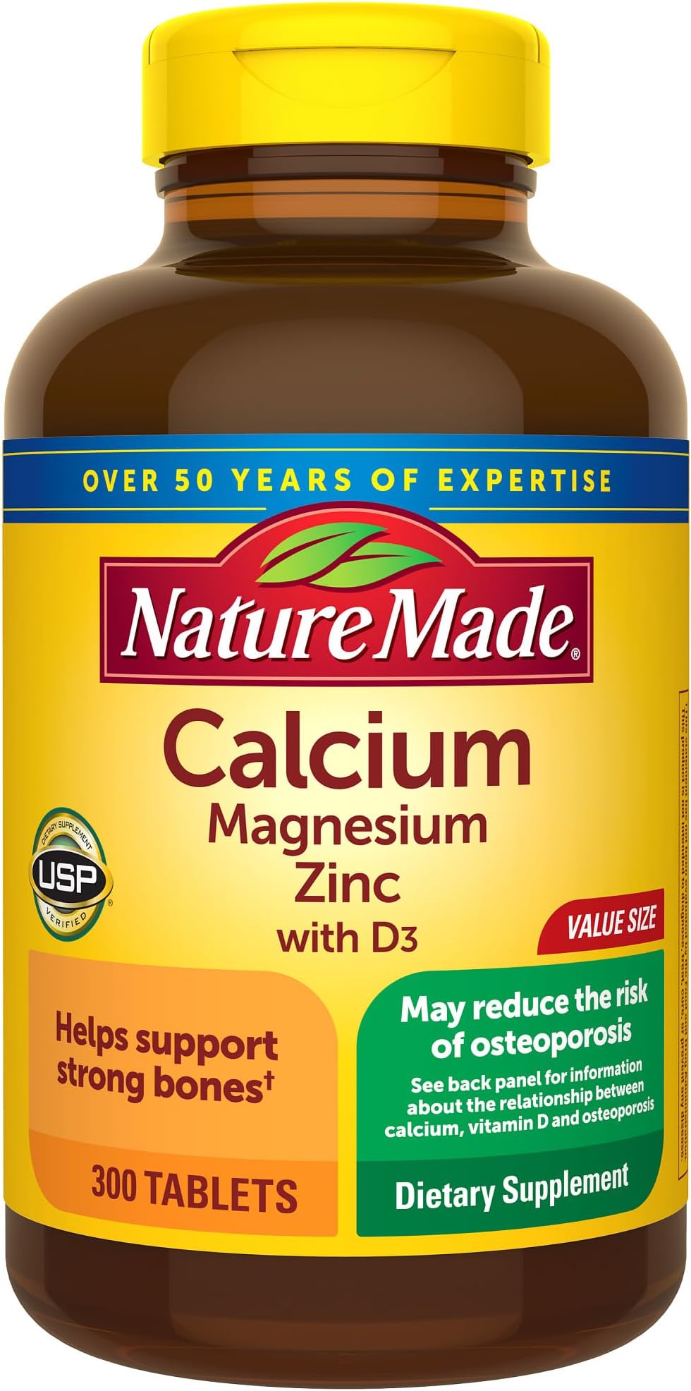 Calcium Magnesium Zinc with Vitamin D3, Dietary Calcium Supplement for Bone Support, 300 Tablets