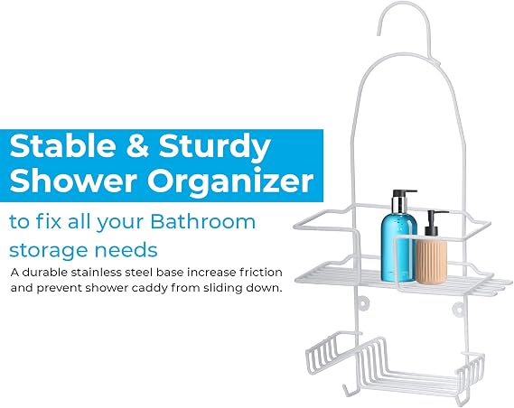 Blue Canyon Plastic Coated Shower Caddy 2 Tier Hanging Caddy, No Drill Plastic Bathroom Shelf, Non-Rusting Storage Shelves, Shower Accessory, Bathroom Organisation Shelf, Shower Basket Organizer