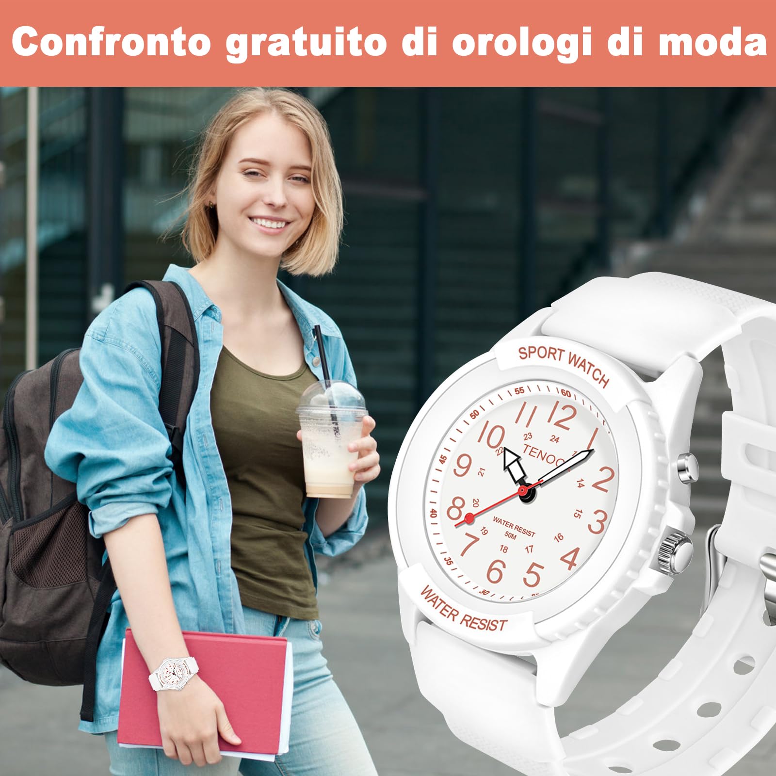 TENOCK Orologio Da Polso Sportivo Da Donna Analogico Al Quarzo 50 M Impermeabile Con Luce Notturna Per Abbinamenti Casual O Attività Sportive