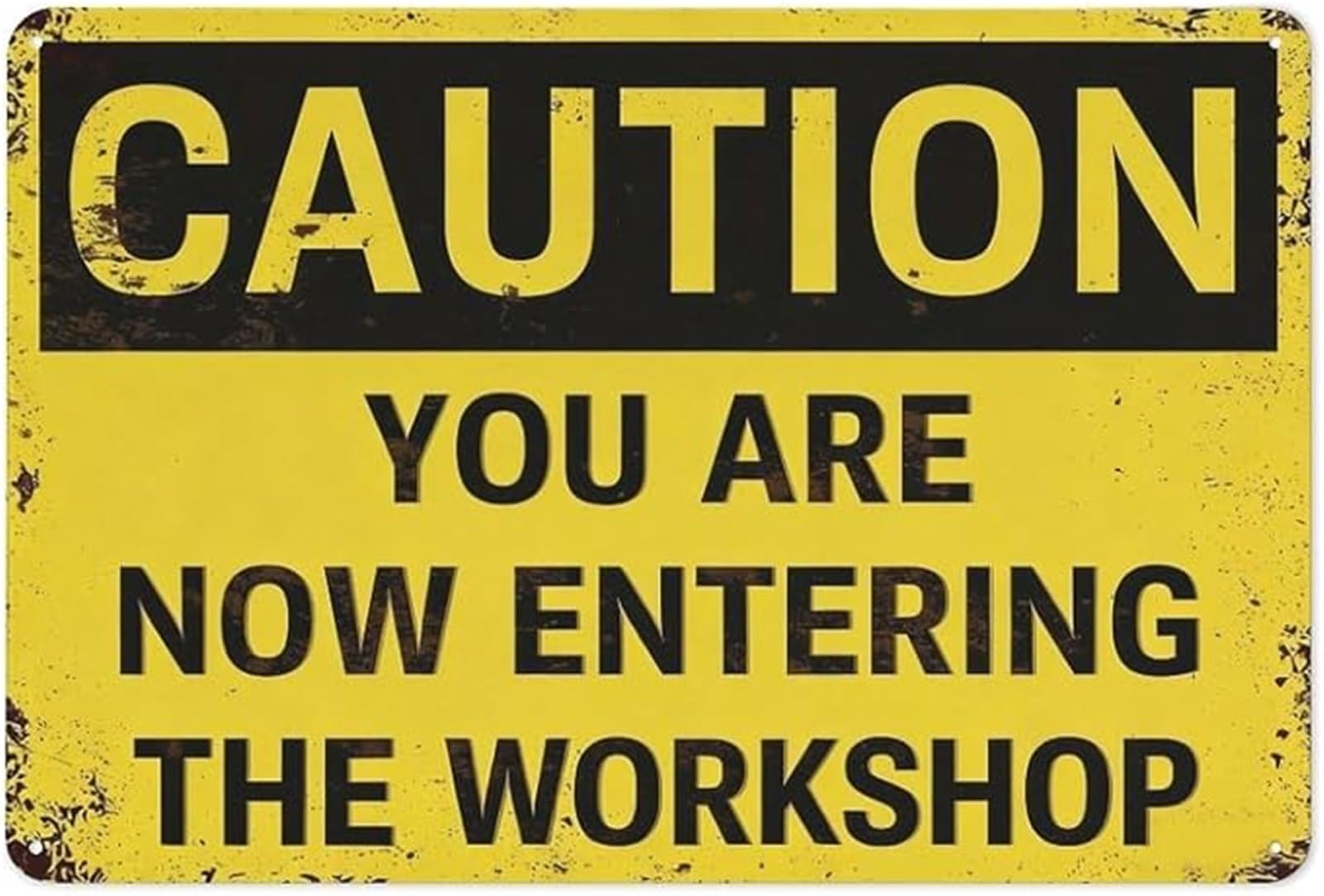 IDGTTLDF Workshop Entry Warning Metal Tin Sign Caution Vintage Wall Decor Plaque Garage Tool Shop Man Cave Gift 8 X 12 in
