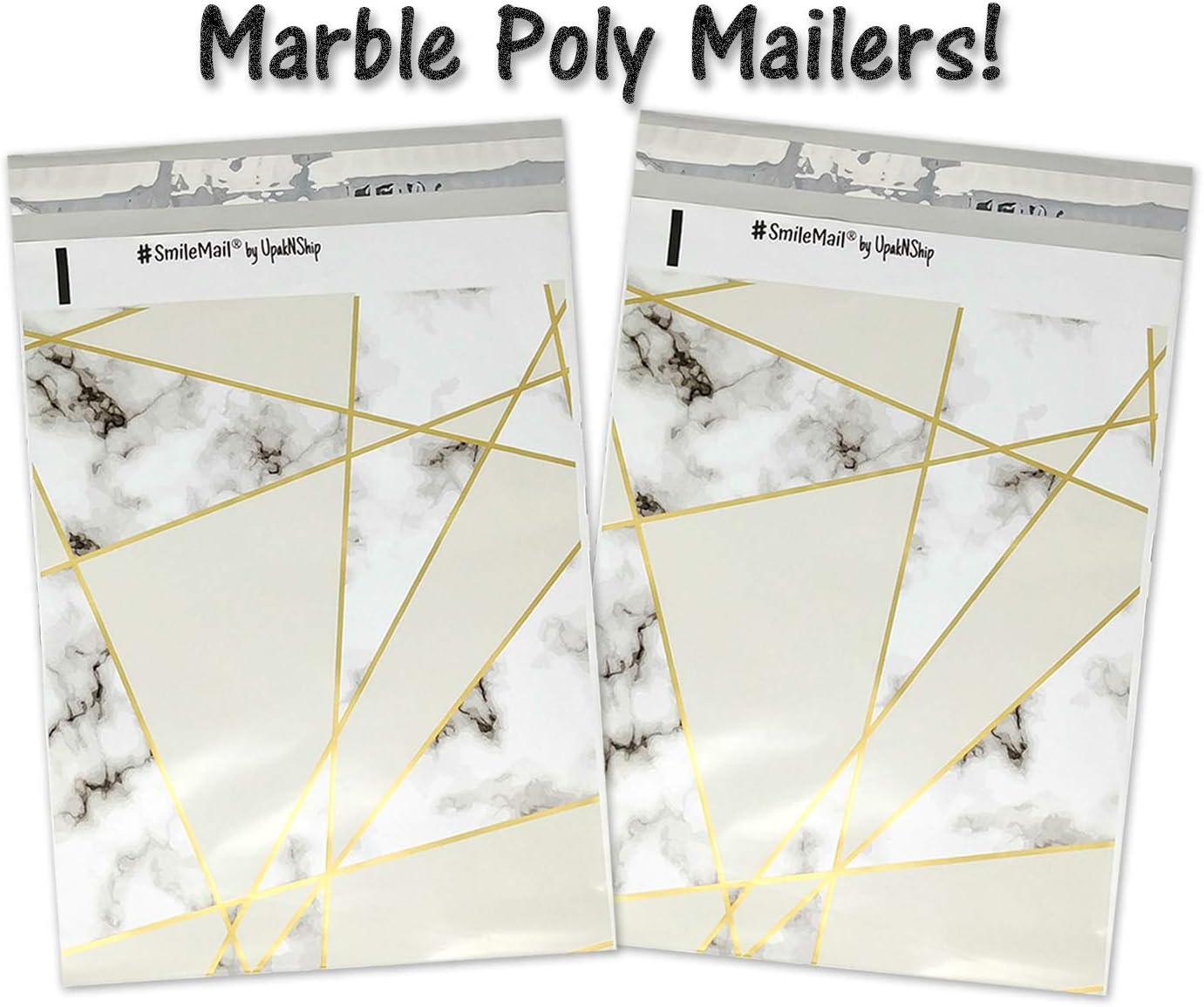 10x13, 14x17 Inch 100 Pack Marble Tile Poly Mailers, Mosaic Gold Geometric Envelope Plastic Custom Mailing & Shipping Bags W/Kissy Stickers (10x13 Inch)