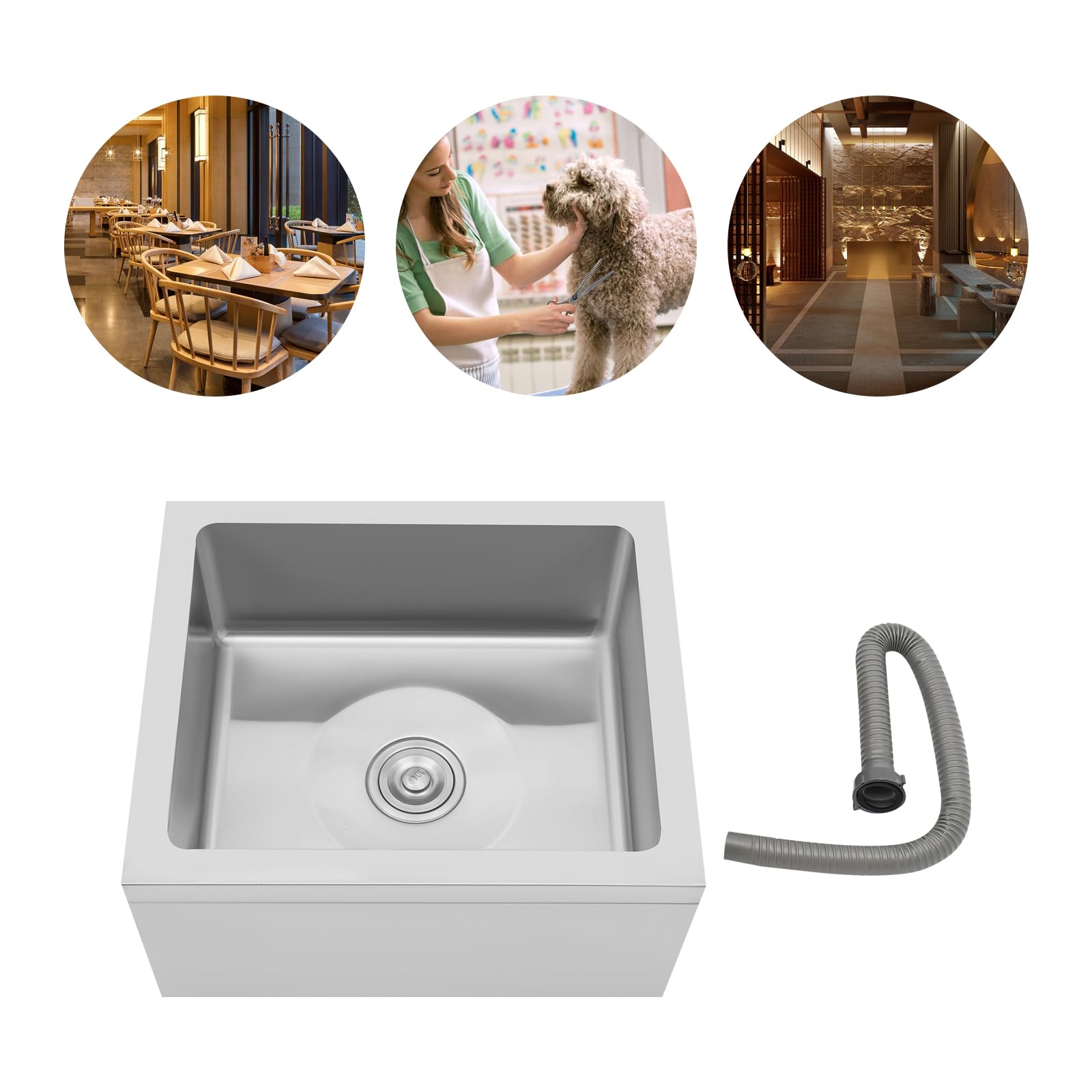 BOPRCSH Stainless Steel Floor Mop Sink 19 x 16 x 8inch, Commercial Floor Mount Mop Sink Undermount Kitchen for Indoor & Outdoor Use, Perfect for for Kitchen Restaurant Business Garages