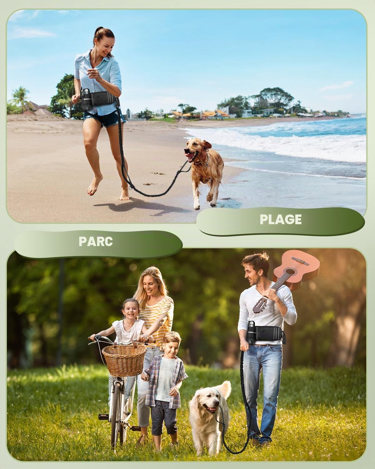 Laisse pour Chien Mains Libres avec Sac de Ceinture, 140-200 cm Laisse Chien de Course, Ceinture Réglable pour la Marche l'Entraînement la Randonnée - Noir