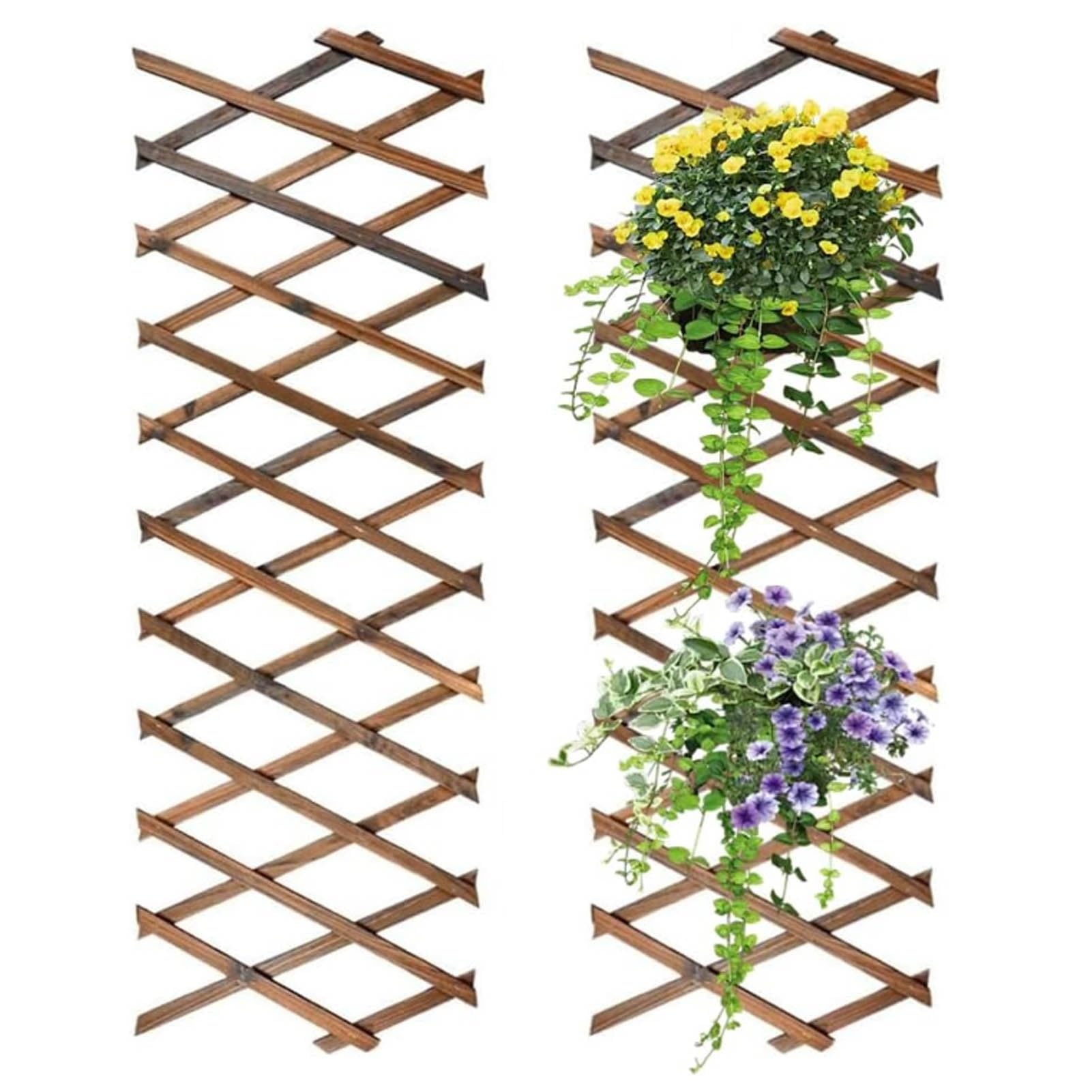 2 celosías de Madera Extensibles, 180x40 cm, Soporte para Plantas Extensible, decoración de Pared Ajustable, Marco Colgante para habitación, jardín, balcón, terraza