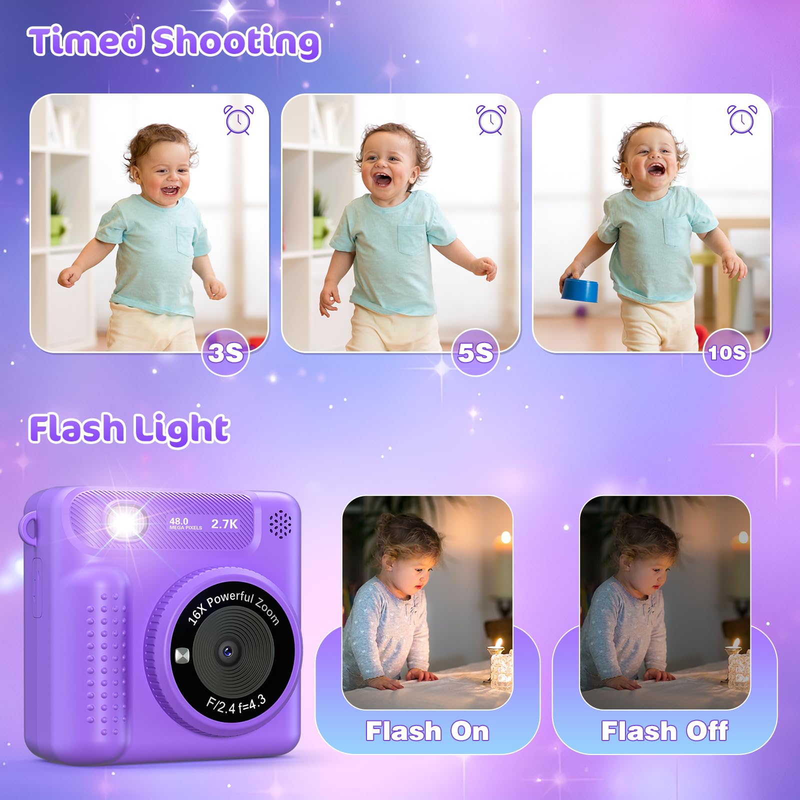 VATOS Kinderkamera Sofortbildkamera 2.4" 1080P 32GB Wiederaufladbare Digitalkamera mit Musik-Player