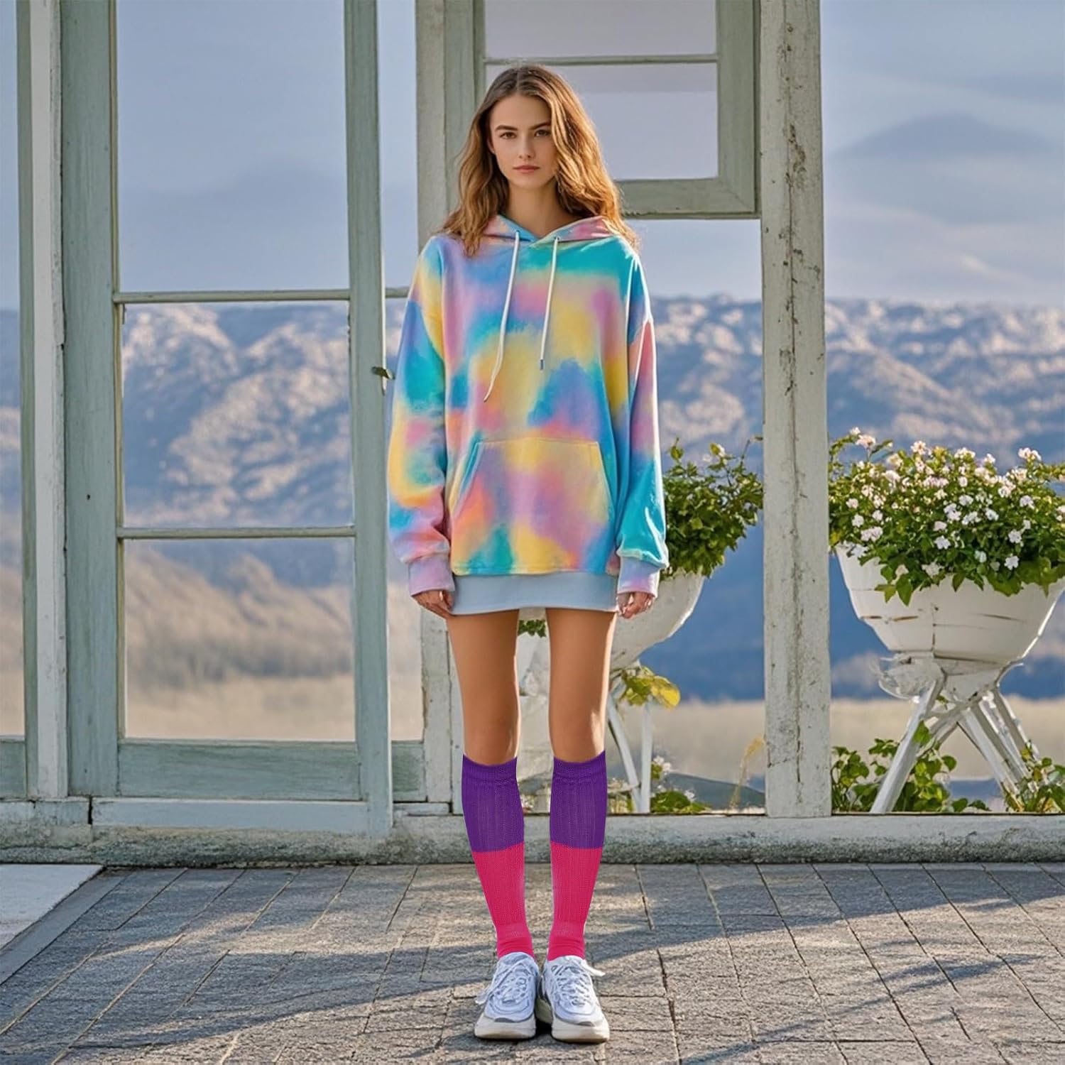 2 Pairs Women's Slouch Neon 80s 90s Scrunch Socks Extra Long Knitted Stacked Knee High Socks - Image 6