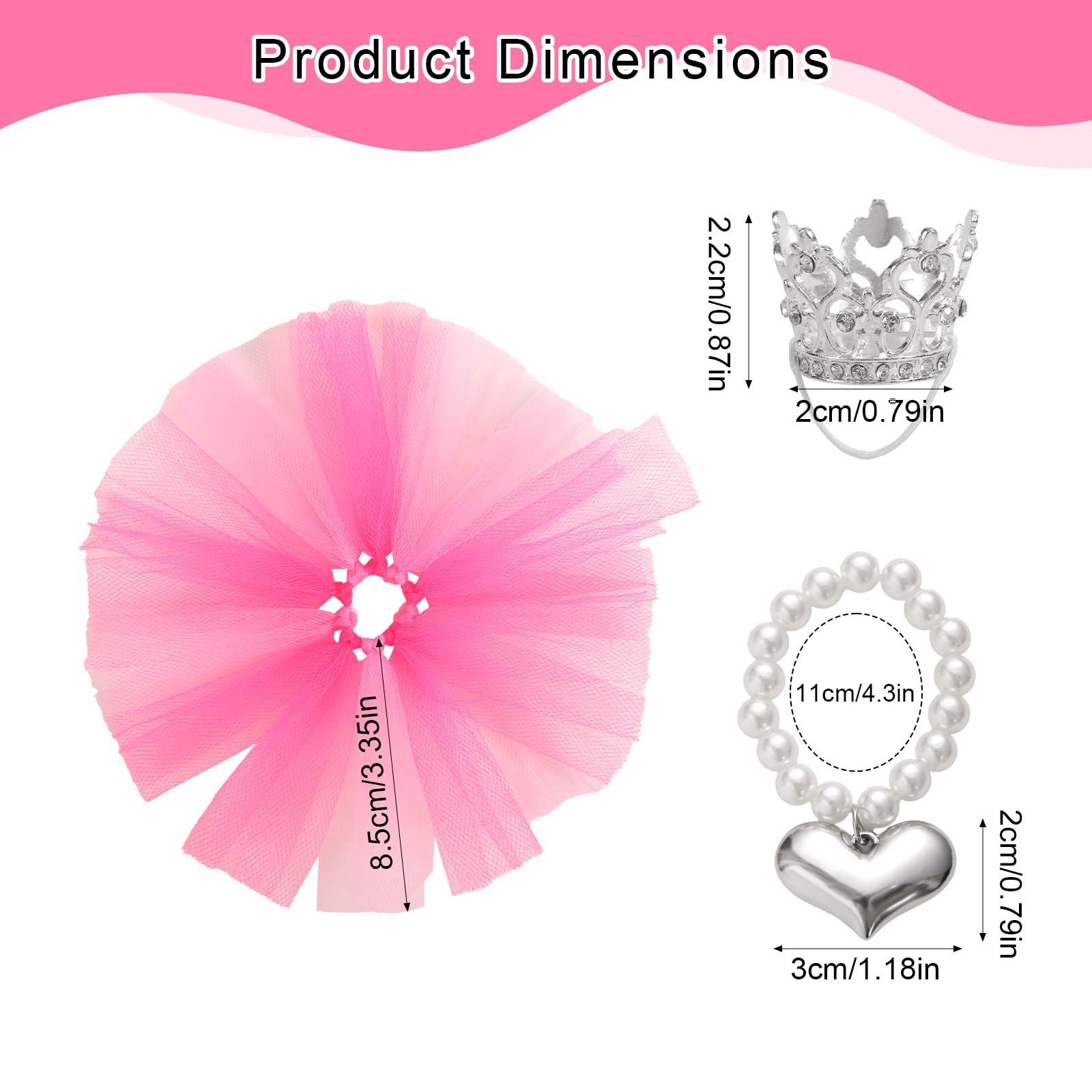 Penitue 3 Pcs Mini Desk Goose Outfit Set, Small Crown Heart Necklace & Tutu Skirt Tiny Pink Princess Costume for 7in/17.8cm Magnetic Miniature Goose Statue Keychain Decoration - Image 2