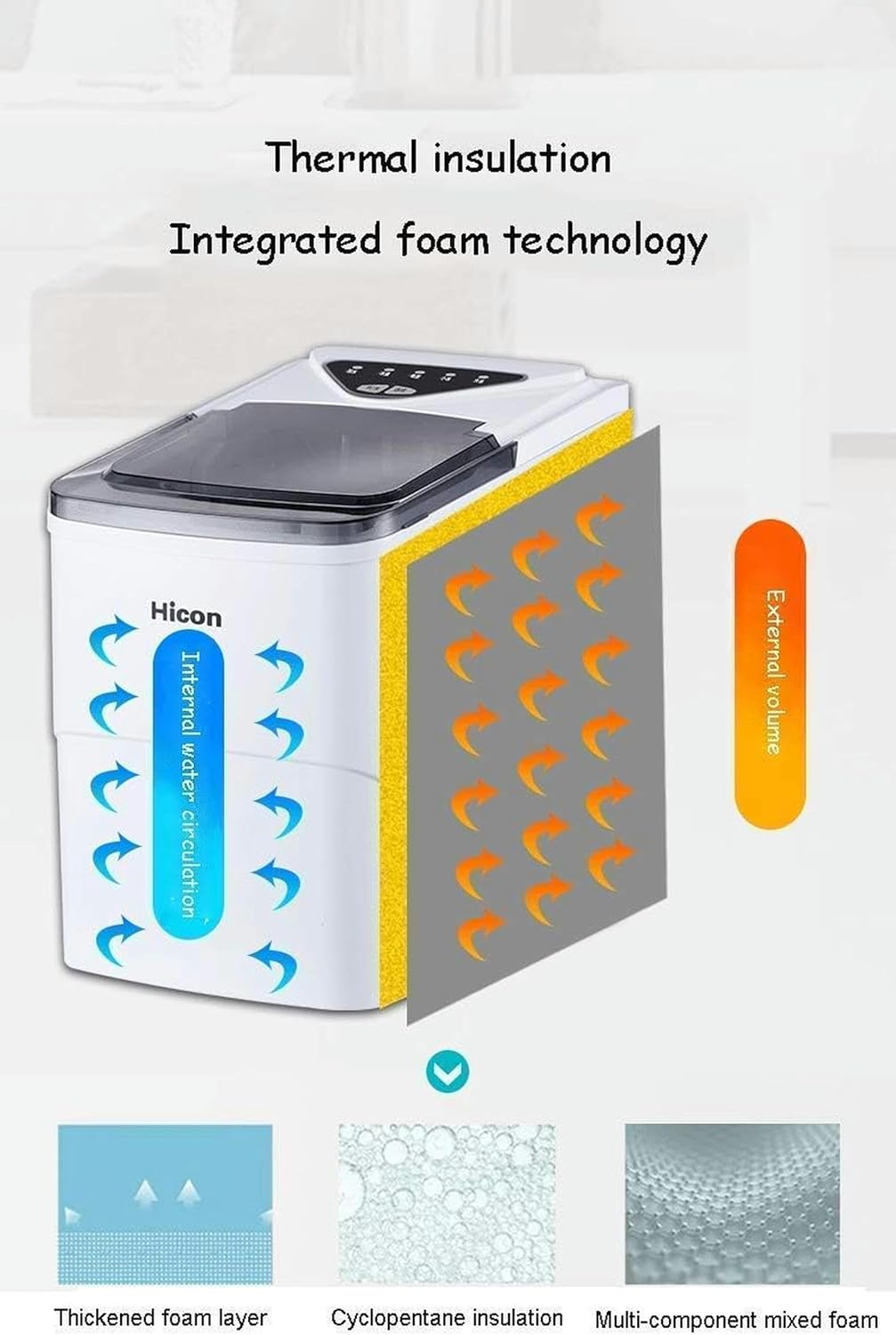 Ice Maker Machine Counter Top Home, ICS Cube Maker Silent Easy Operation15Kg Ice in 24 Hours, for Kitchen Home Bars105W (Silver) (Blue)