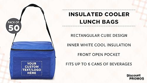 Miniatura 3 de DISCOUNT PROMOS Juego de 50 bolsas de almuerzo pequeñas personalizadas, paquete a granel personalizado, aisladas, se adapta a 6 latas, perfectas