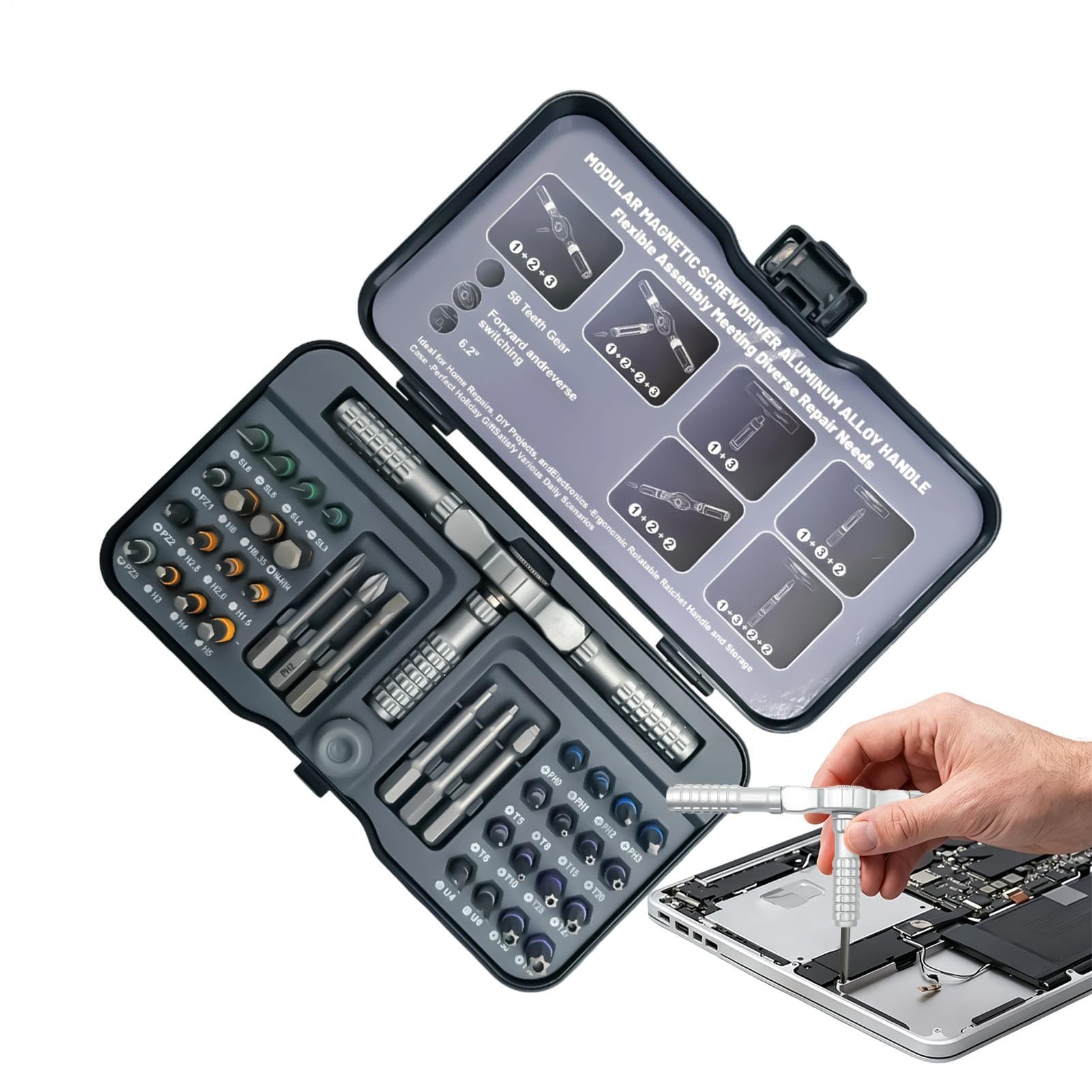 Set de destornilladores con carraca Kit Atornillador 42 en 1 con Puntas | Kit Destornillador Precisión Para Hogar Taller Mecánica Automoción Garaje Muebles Fontanería Y Electrónica