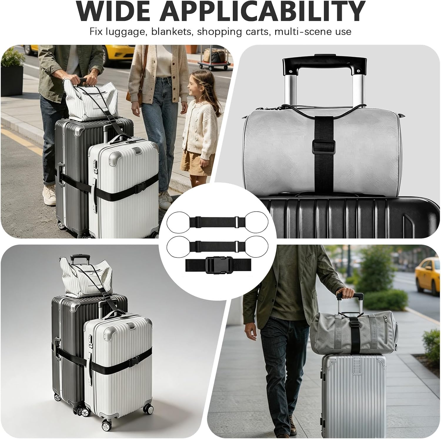 3-Pack Adjustable Luggage Connector Straps, Elastic Strap Set for Suitcase