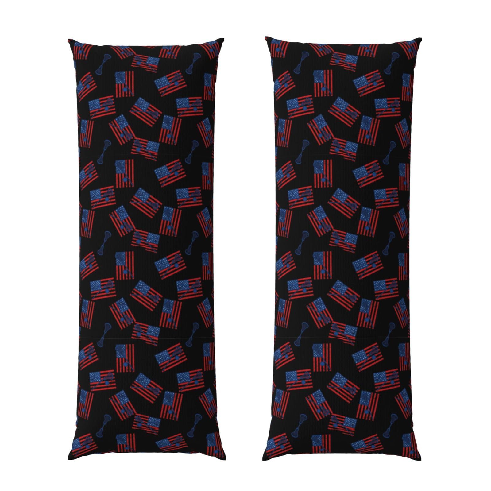 Body Pillowcase 20x54, Lacrosse Sticks Ball USA American Flag Black, Plush Velvet Pillow Cover with Zipper, Cozyffy Rectangular Cushion Case for Couch Bed Home Hotel