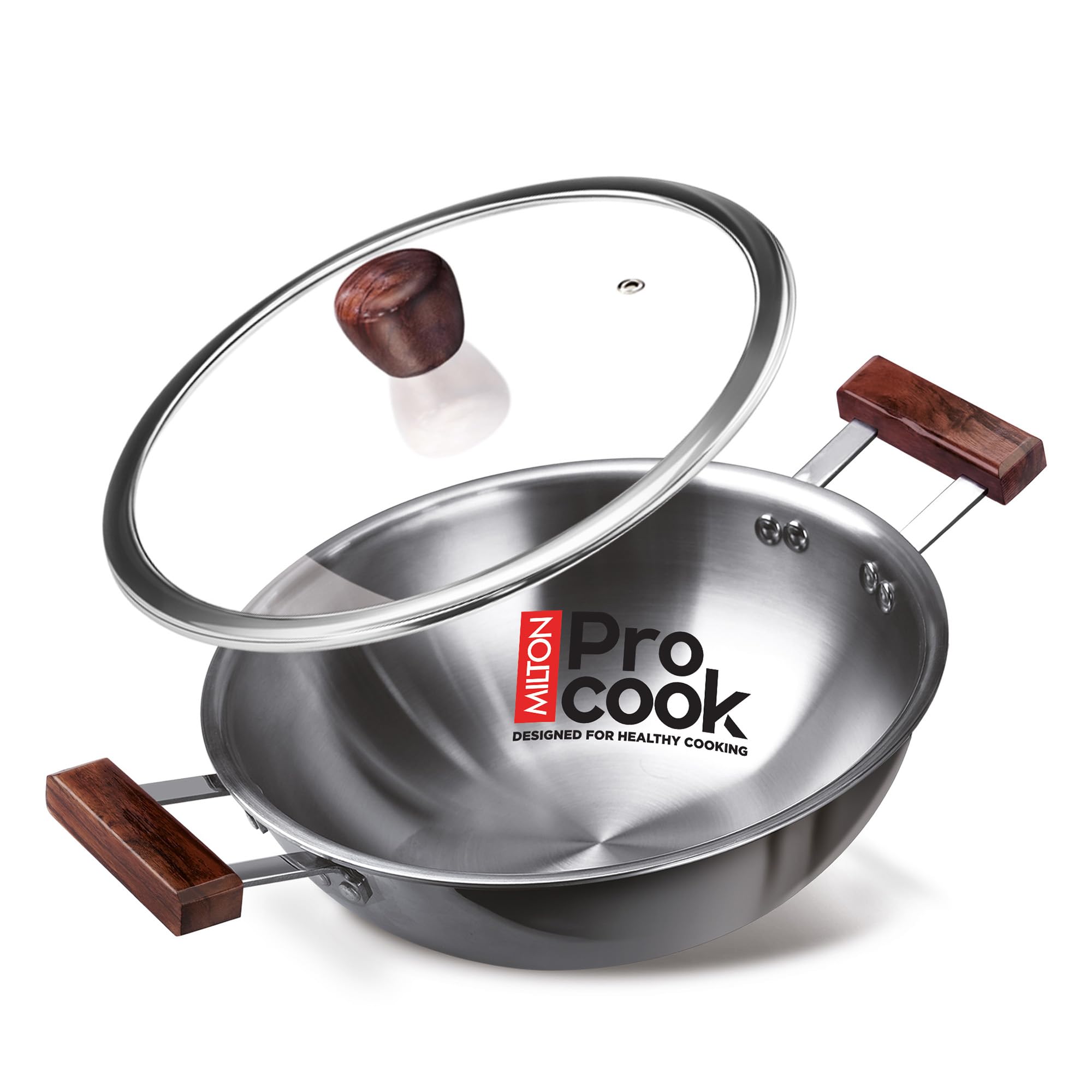 MILTON Pro cook Triply Hexa Tech Induction and Gas Friendly Stainless Steel Kadai with Glass Lid I Non Stick Cookware I 3 Year Warranty, 26 cm, Silver-image-31