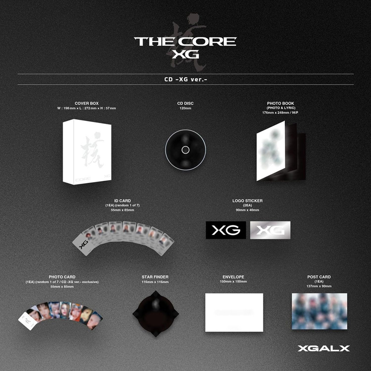 [THE CORE - 核] 1st Full Album (XG Ver.) Cover Box Disc + Photo Book + ID Card + Logo Sticker + Star Finder + Post Card + 4 Extra Photocards Official K-POP Sealed Album