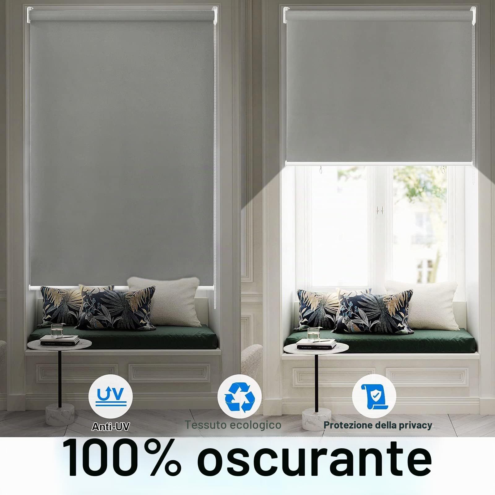 HENGMEI 180x140cm Tenda da Sole a Rullo Protezione dal Sole per Balcone e terrazza, Esterno Tende Verticali, Grigio
