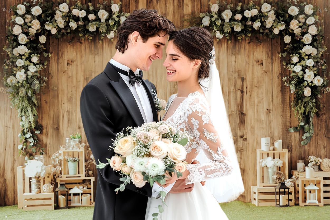 Hochzeitshintergrund, 30 x 160 cm, weiße Blumen, aus Holz, Junggesellinnenabschied, Fotohintergrund, Braut und Bräutigam, Verlobte Zeremonie, Jahrestag, Hochzeit, Mottoparty