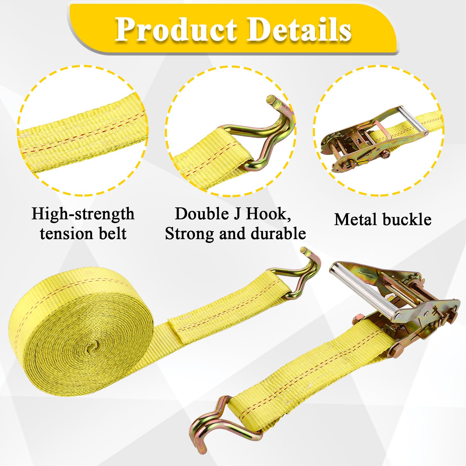 DAJAVE 4 correas tensoras de 50 mm x 8,5 m, 5000 kg con trinquete y gancho, correa de amarre resistente para motocicletas, correas de amarre para asegurar la carga