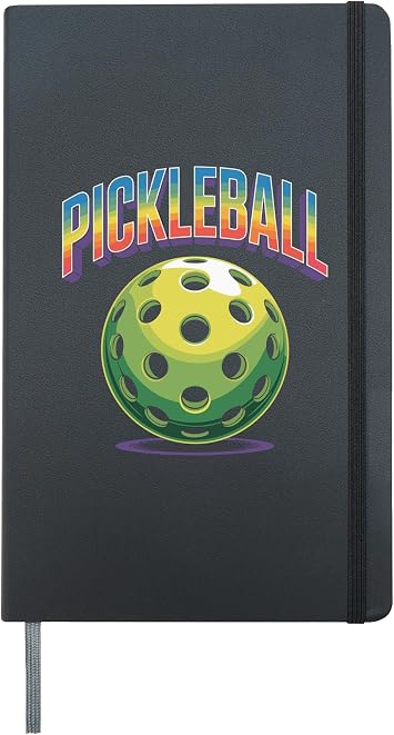 Rainbow Pickleball Balls Colorful Design Hardcover Journal, Black