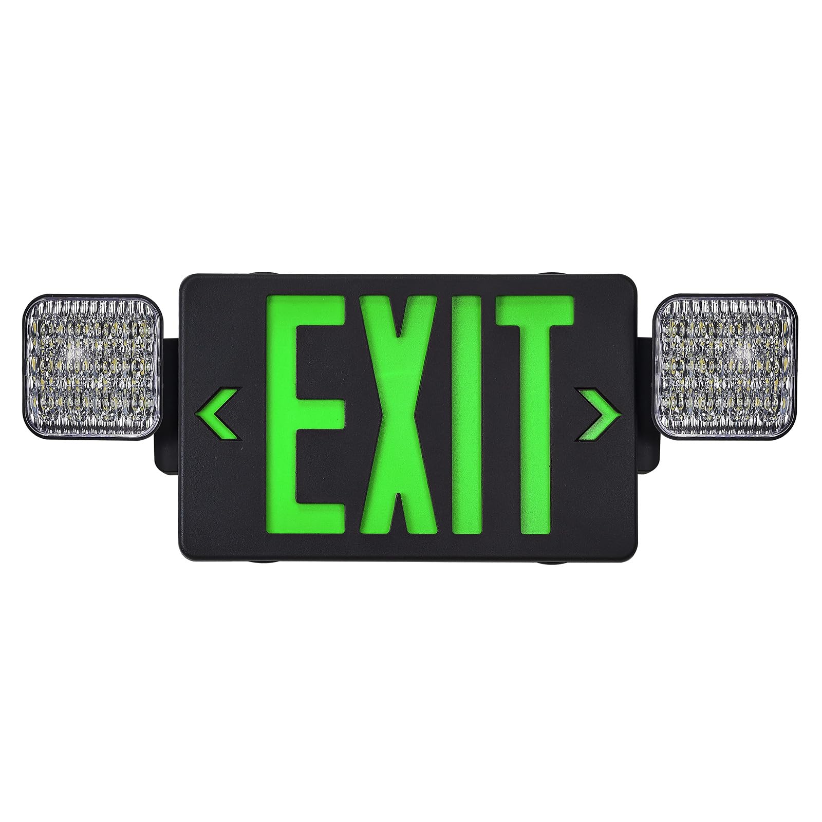 TANLUX Black Exit Sign With Emergency Lights - LED Battery Backup, UL Listed, AC 120/277V, 2-Pack