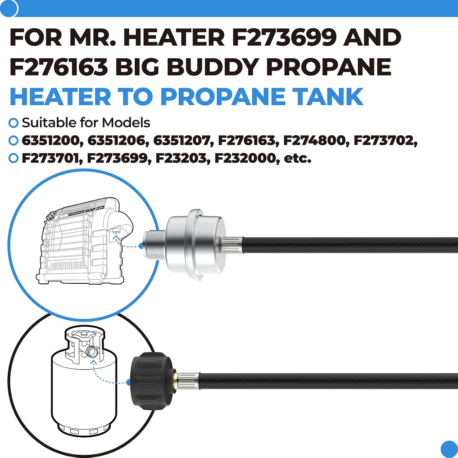 PalpitateC F273699 12ft Propane Heater Adapter Hose with Fuel Filter Compatible with Mr. Heater Big Buddy, QCC1/Type1 Adapter Connect 20-45 lb Propane Tank, CSA