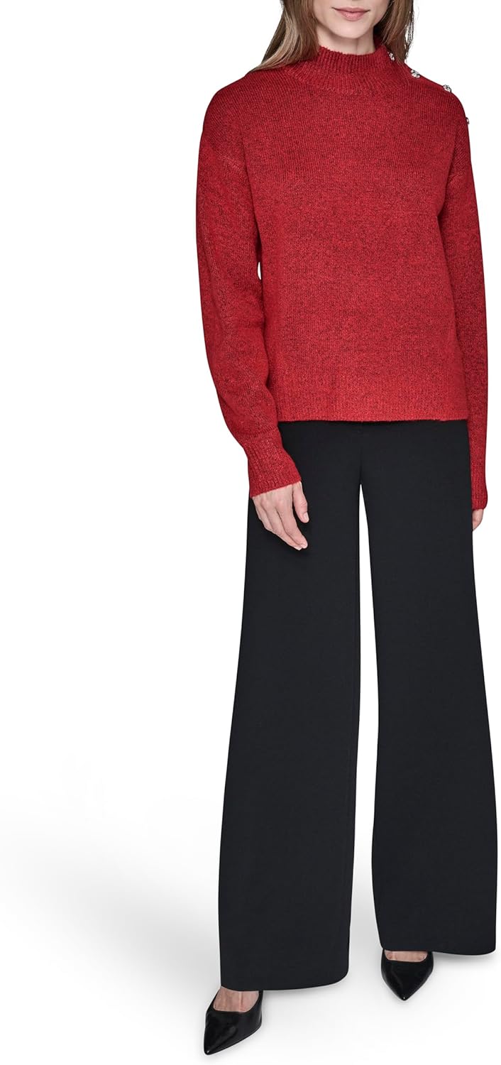 Karl Lagerfeld Womens Long Sleeve Mock Neck Crystal Button Sweater - Image 2