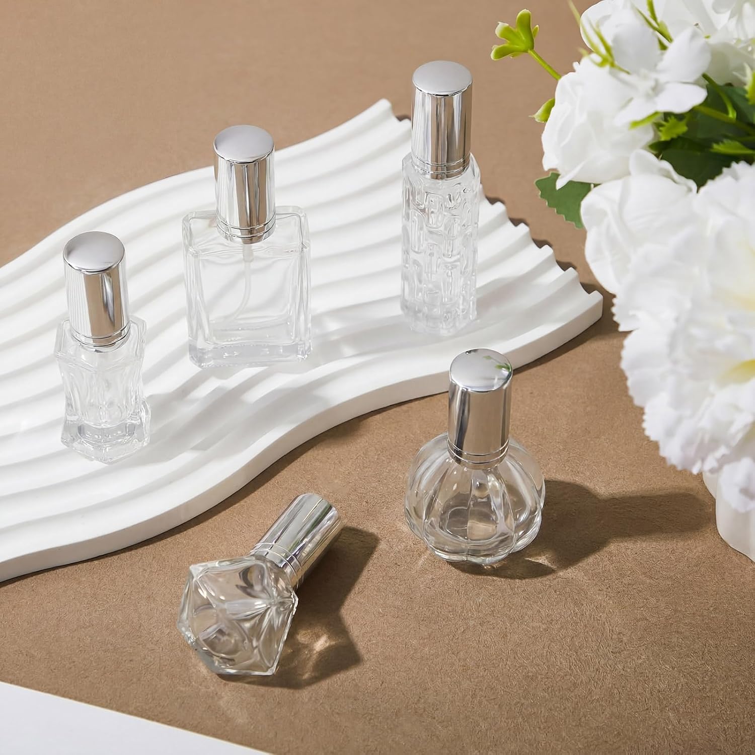 Domensi 30 Pack Vintage Glass Empty Perfume Bottles Refillable,Silver