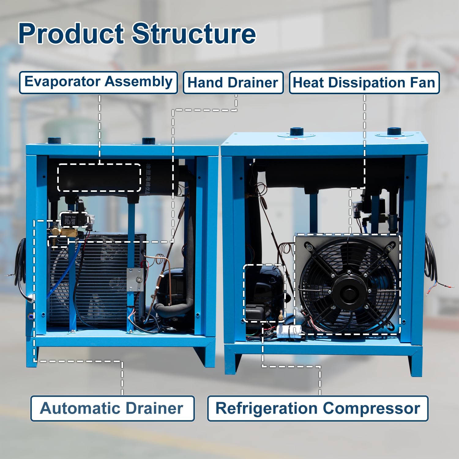 Industrial Refrigerated Air Dryer with R134a Cooling System for Air Compressors – 35 CFM, 0.58 KW, 110V/60Hz – Removes Moisture, Oil, Contaminants – Ideal for Workshop, Garage, Pneumatic Tools