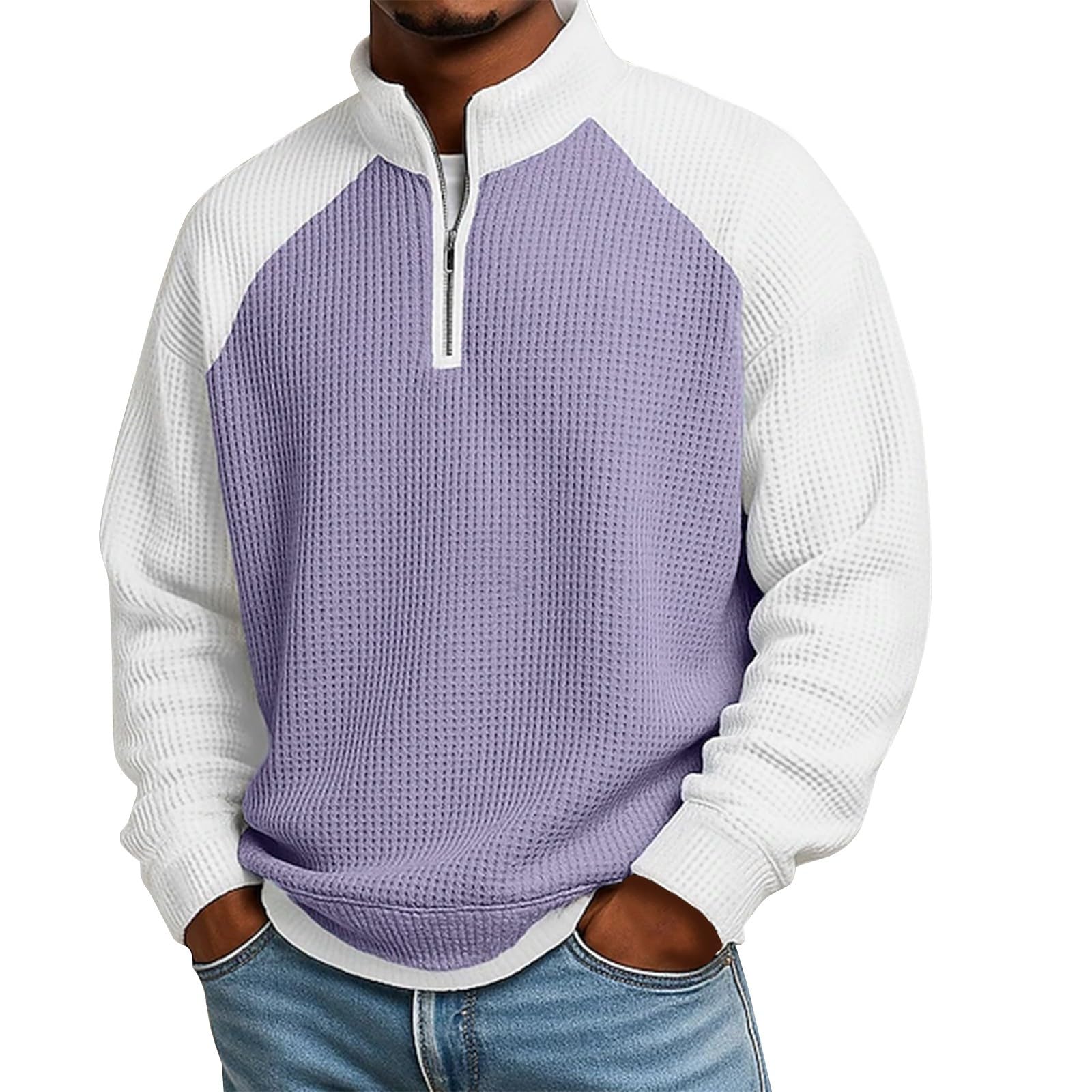 Men's Sweatshirt Waffle Knit Quarter Zip Pullover Long Sleeve Casual Fashion Big Tall Golf Polo Shirts Thermal Sweater