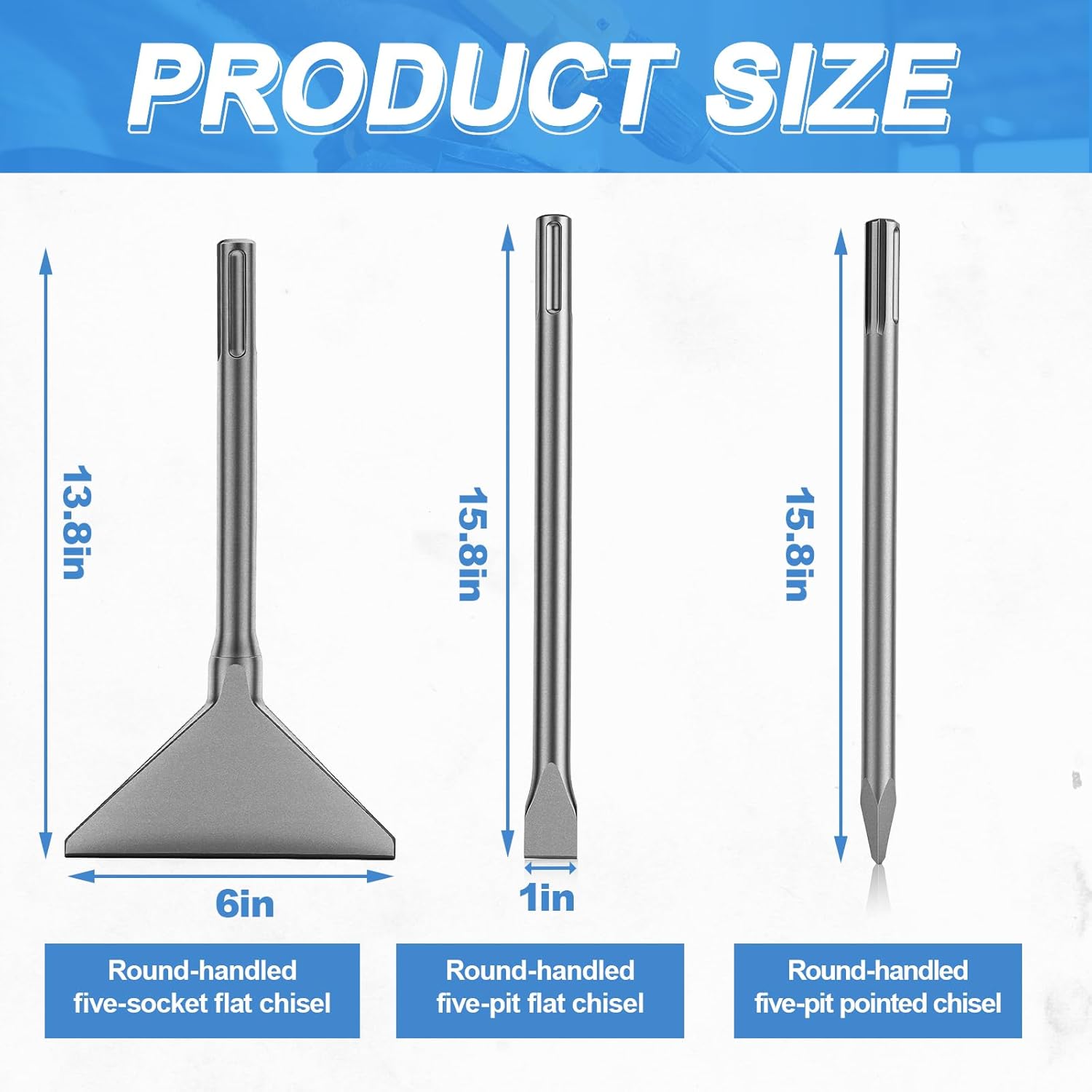 3 Pcs 6 "Chisel Compatible with Sds Max Tile Removal Bits Compatible with SDS Max Tool Masonry Concrete Drill Flat Point Scaling Chisels Home Improvement Tools for Concrete Stone Tile Floor Removal