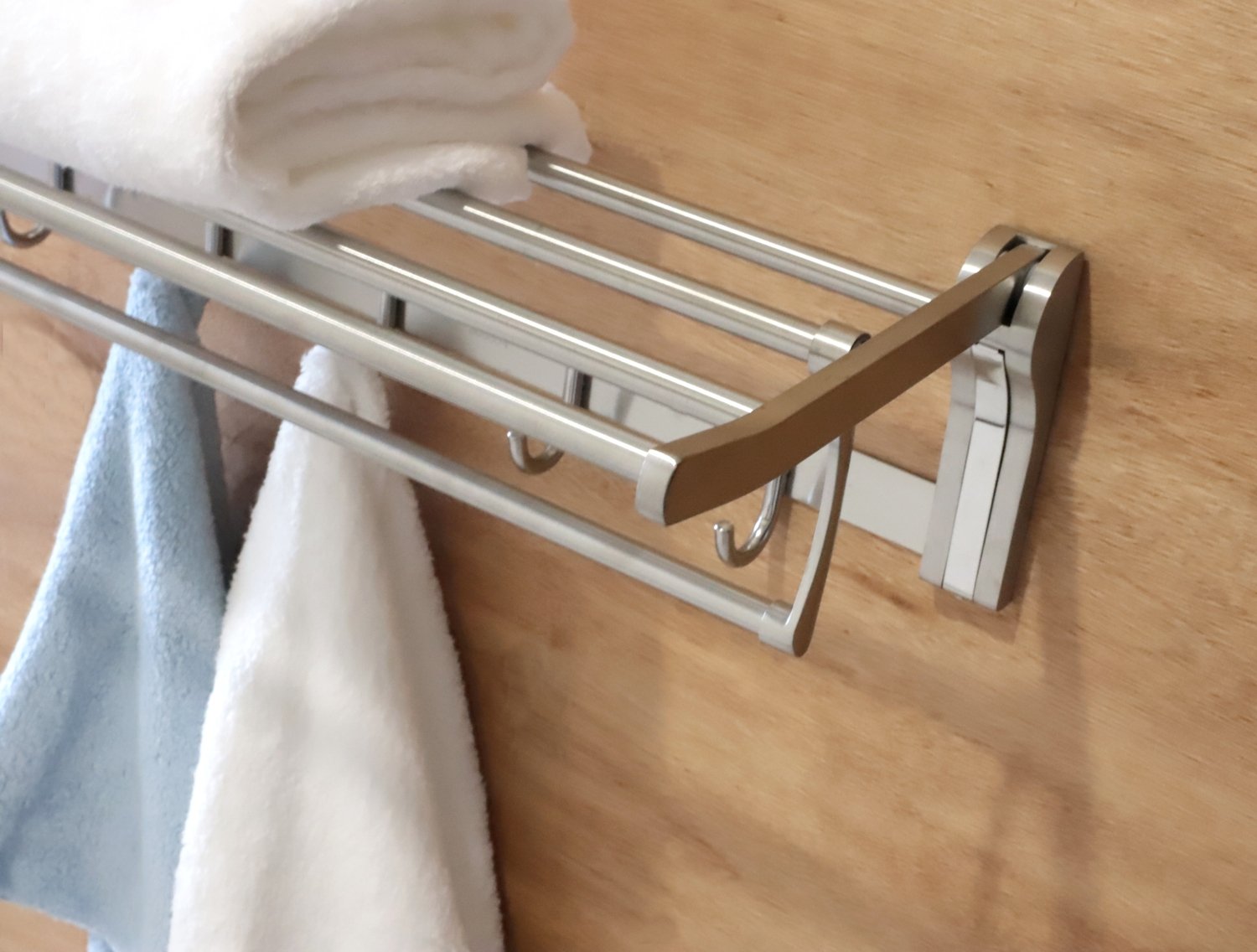 Togu sus 304 Acero inoxidable 5 estante plegable toallero de barra con 5 ganchos, Heavy Duty toalla estantes montado en la pared para baño, aseo, acabado en acero inoxidable cepillado