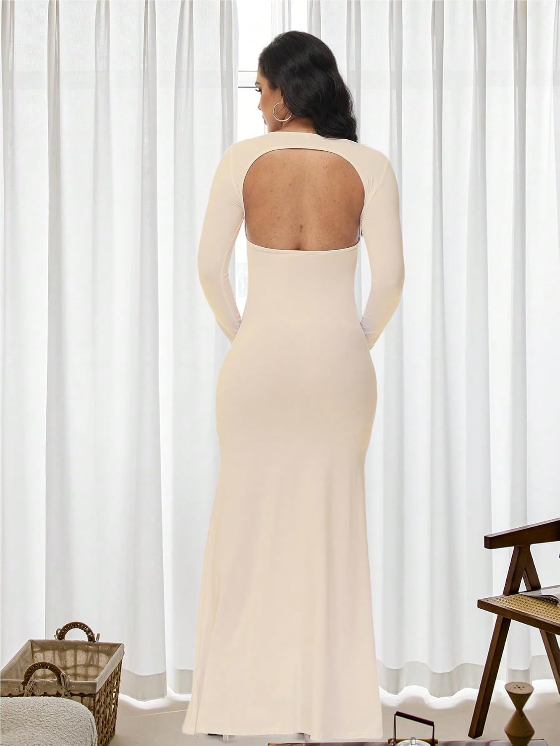 Maternity Dress for Photoshoot Solid Cut Out Backless Long Sleeve Maxi Photography Pregnancy Dress for Women