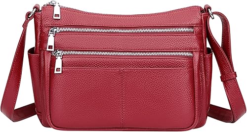 Over Earth Bolso cruzado de cuero para mujer, suave, con múltiples bolsillos, bolso de mensajero de cuero genuino y bolsos