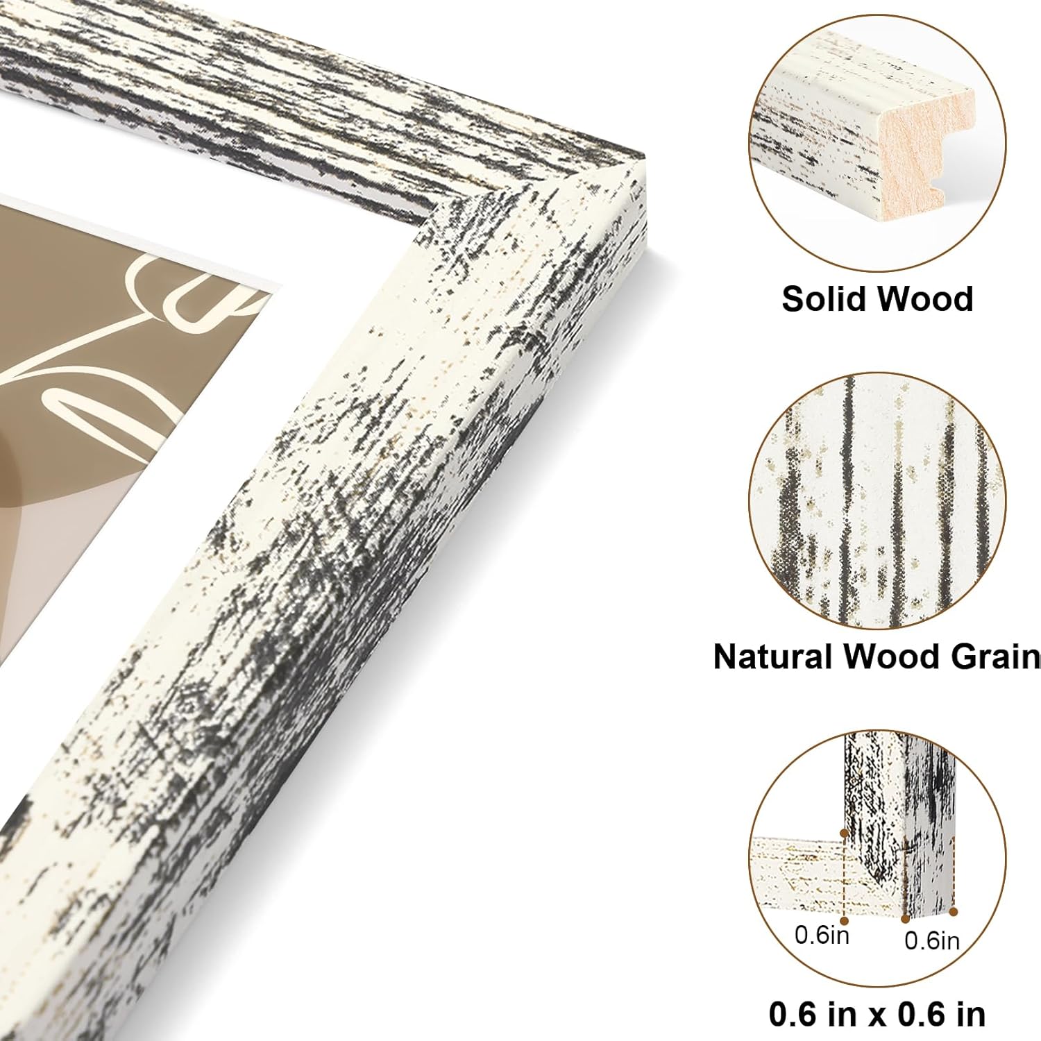 Vittanly 8x10 Picture Frame, Solid Wood Frame with Plexiglass, Includes 5x7 Mat, Wall Hanging or Tabletop for Home Decor, Distressed White, 1 Pack - Image 7