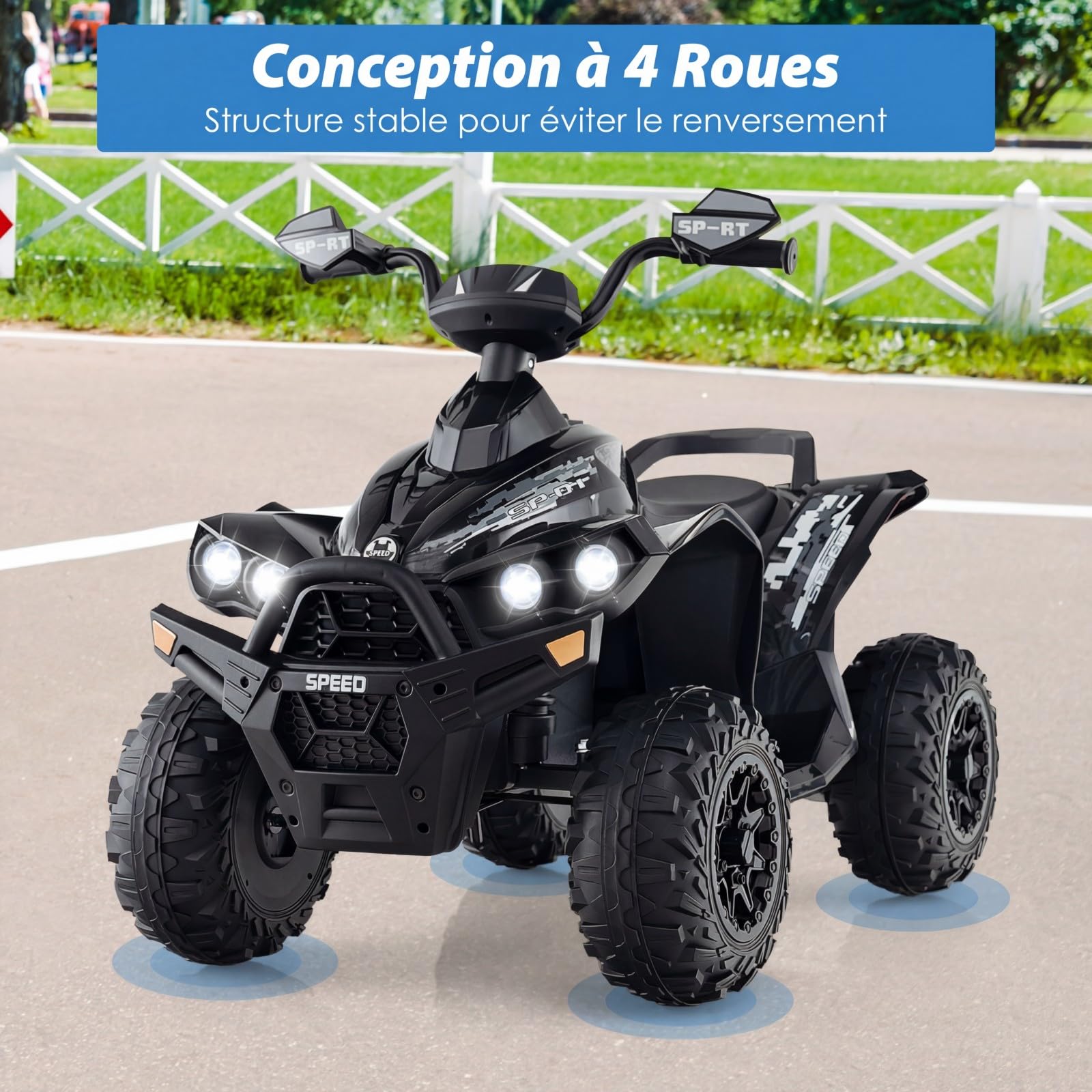 RELAX4LIFE Quad électrique Enfant 12 V, Voiture Électrique Enfants avec 2 Vitesses Réglables 2,2-4,3km/h, Lumières LED, Musique, ATV pour Enfant de 3-8 Ans, Noir (Noir)