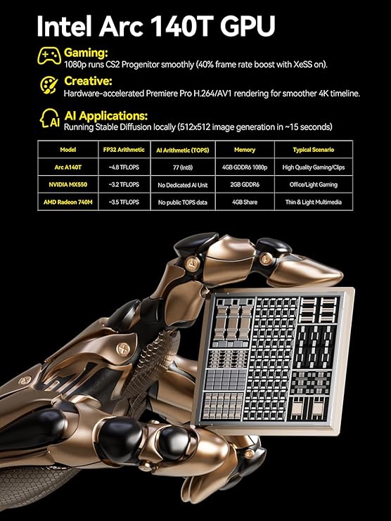 GMKtec AI Mini PC Ultra 9 285H (Turbo 5.4GHz) 64GB DDR5 1TB PCIe 4.0 SSD Mini Gaming Computer 3X M.2 Expansion Slots, Oculink, Quad Screen 8K Display EVO-T1