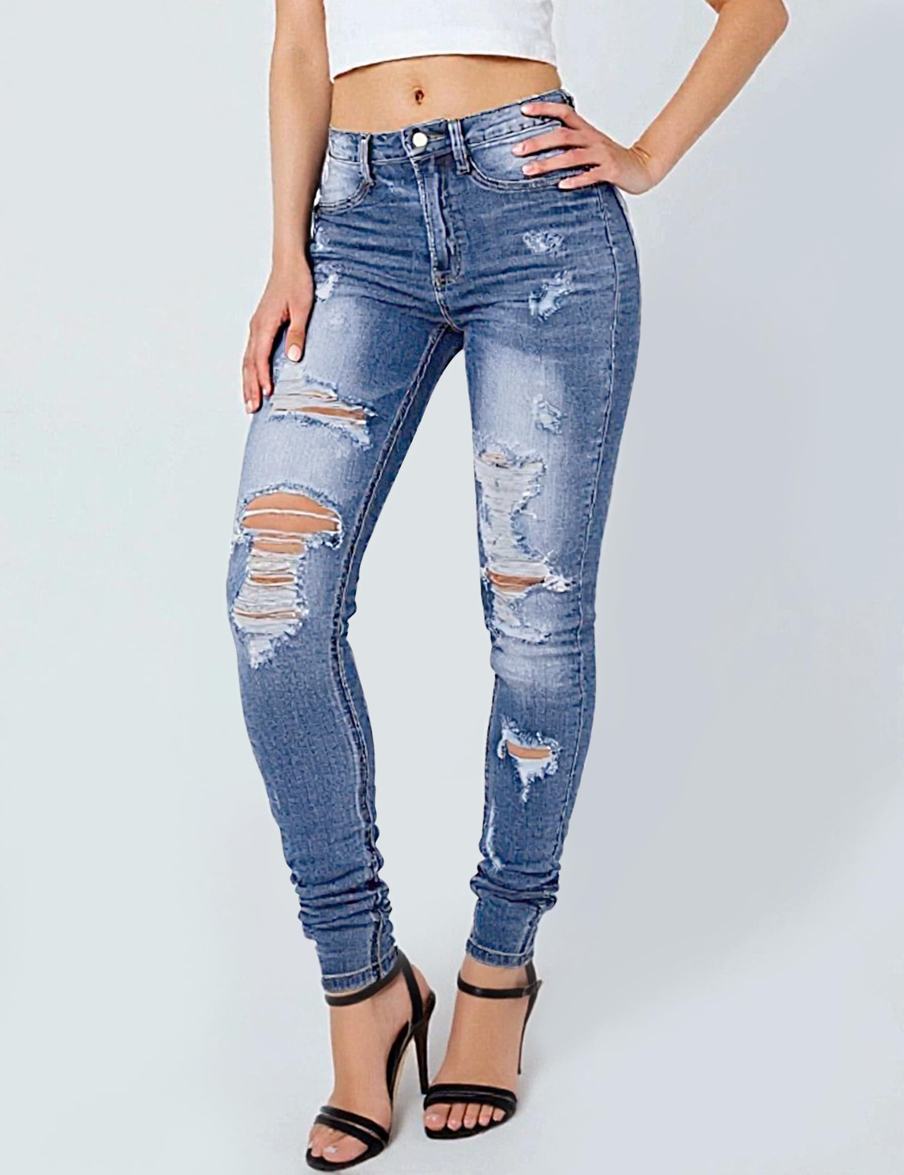Fengbay Vaqueros Ajustados para Mujer, elásticos, Cintura Alta, Ropa de Calle, Pantalones Vaqueros para Mujer, Pantalones Vaqueros de Moda