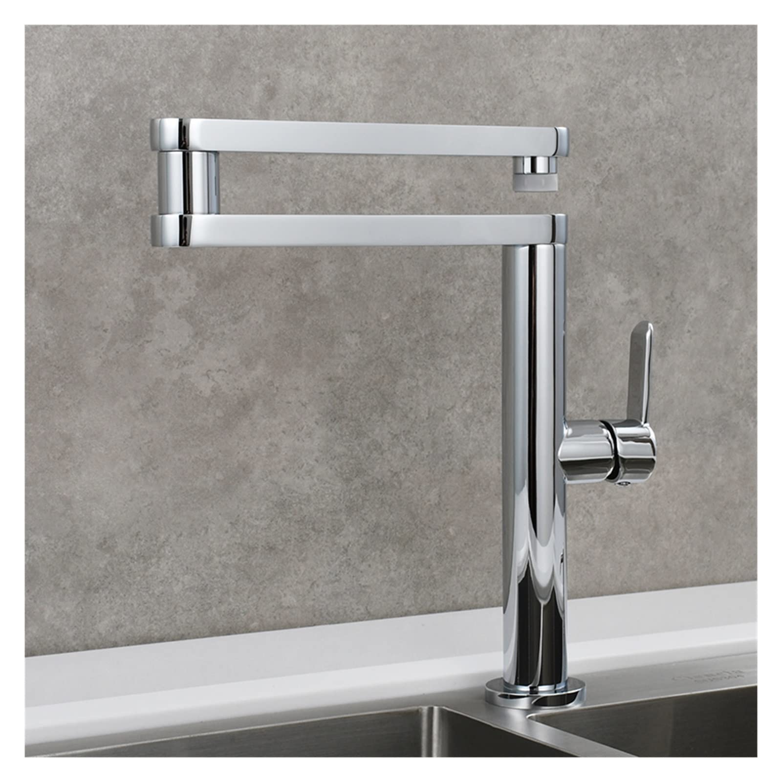Grifo de Cocina, Grifo de cocina plegable latón, brazos oscilantes doble articulación, agua fría y caliente, grifo fregadero extensión tres secciones, funciones duales(Chrome Double)