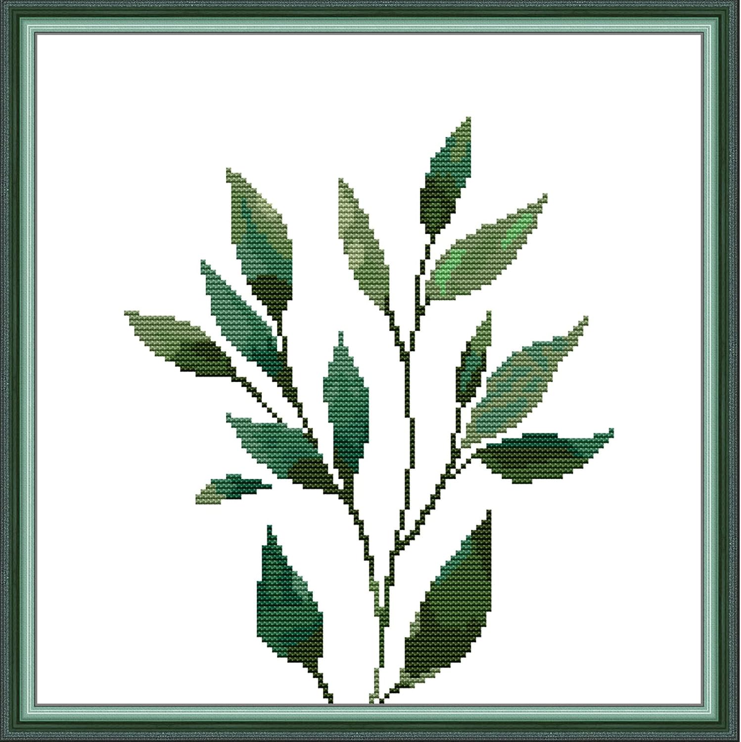 Svarog Stamped Cross Stitch Kits Beginners Full Range of Embroidery Patterns Starter Kits for Adult or Kids DIY Cross Stitches Needlepoint Kits 14CT-Green Plant 6， 12.2x12.2 inch