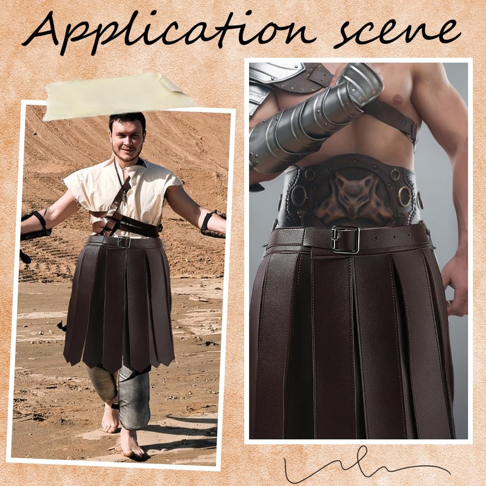 GORGECRAFT Roman Fringe Tassel Skirt Belt Brown PU Leather Renaissance Medieval Viking Adjustable Knight Warrior Armor Waistban Apron Buckle Gladiator Kilt Waist Belts for Cosplay Costume Men Women - Image 4