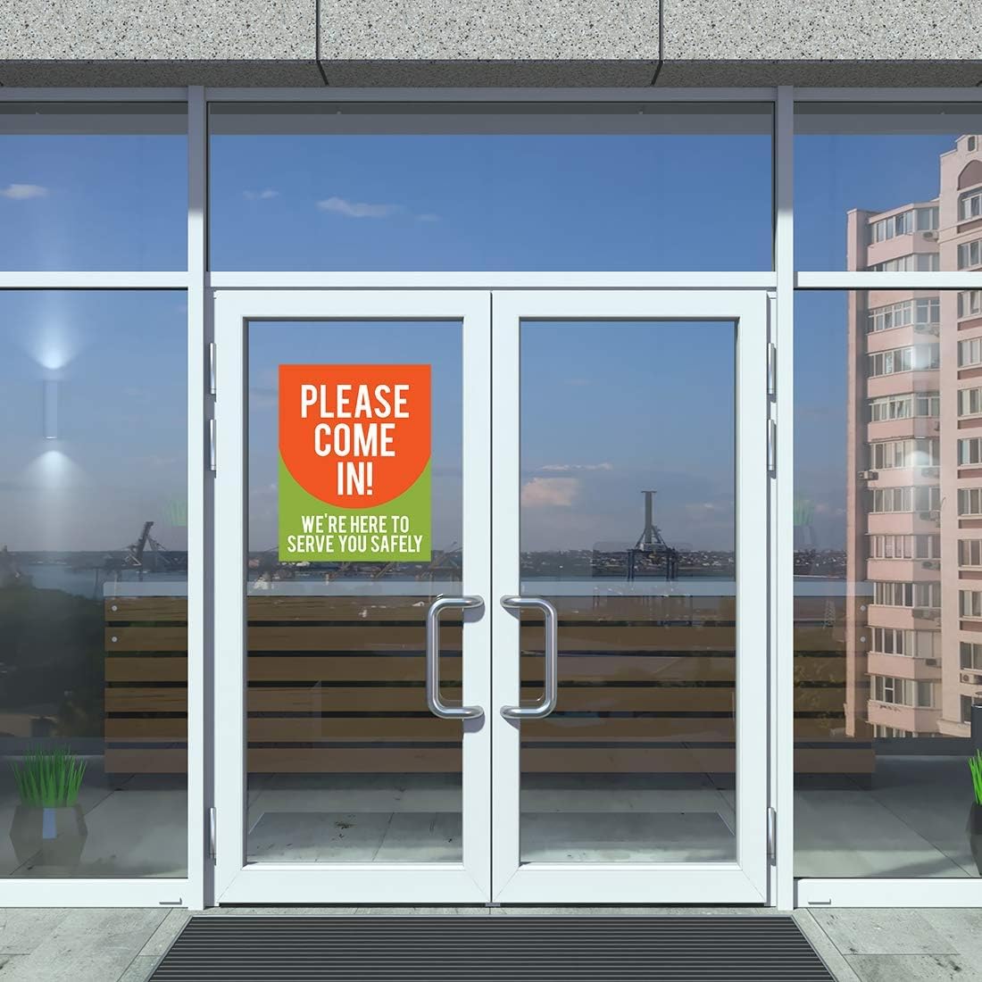 Andaz Press Restaurant Social Distancing Please Come In, We're Here To Serve You Safely Business Signs, 10-Pack 8.5" x 11" Labels, Vinyl Sticker Decals