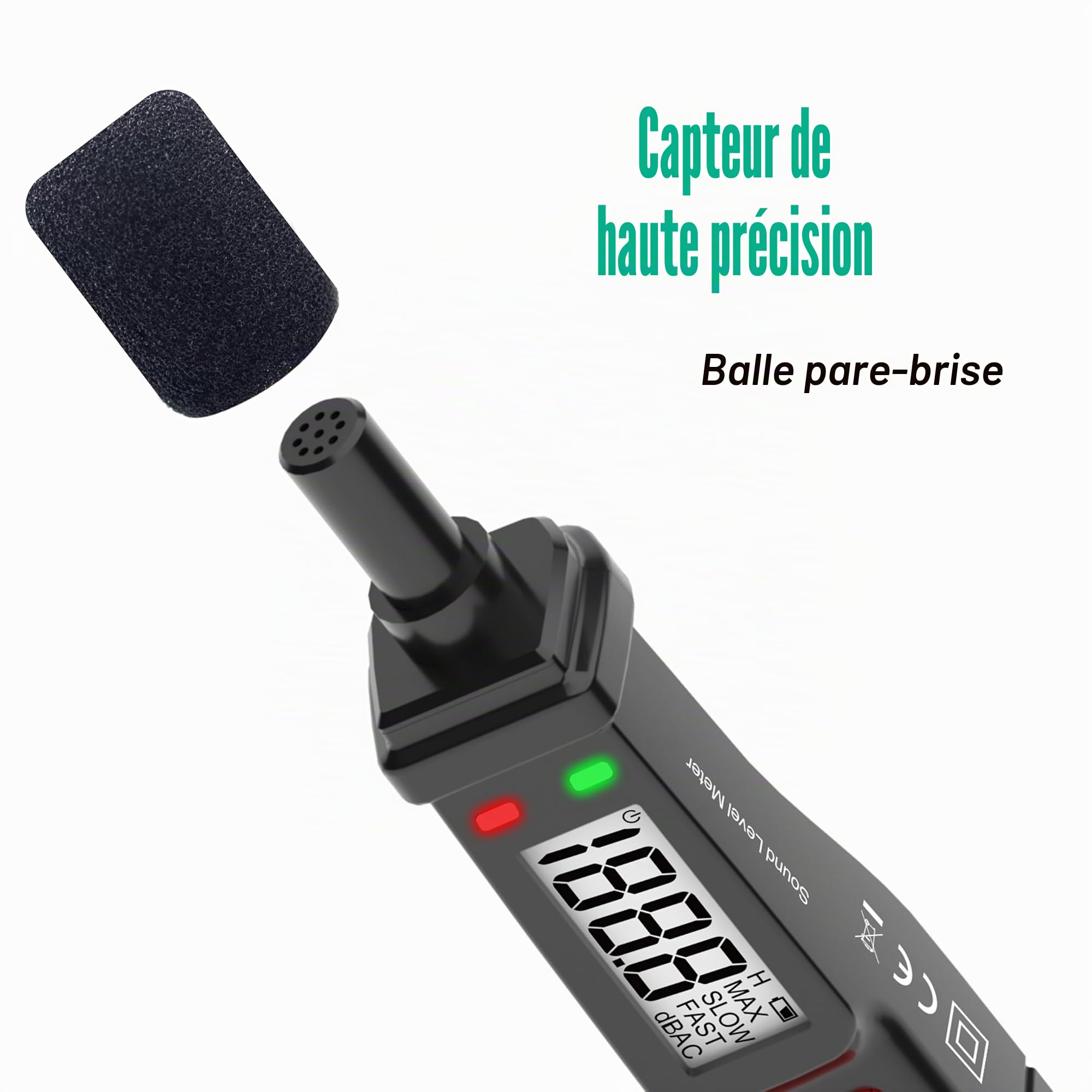 Sonomètre numérique 30-130 dB(A) - SPL portable avec écran LCD rétroéclairé - Compteur de bruit audio avec MAX/MIN, Data Hold, lampe de poche Home Factory