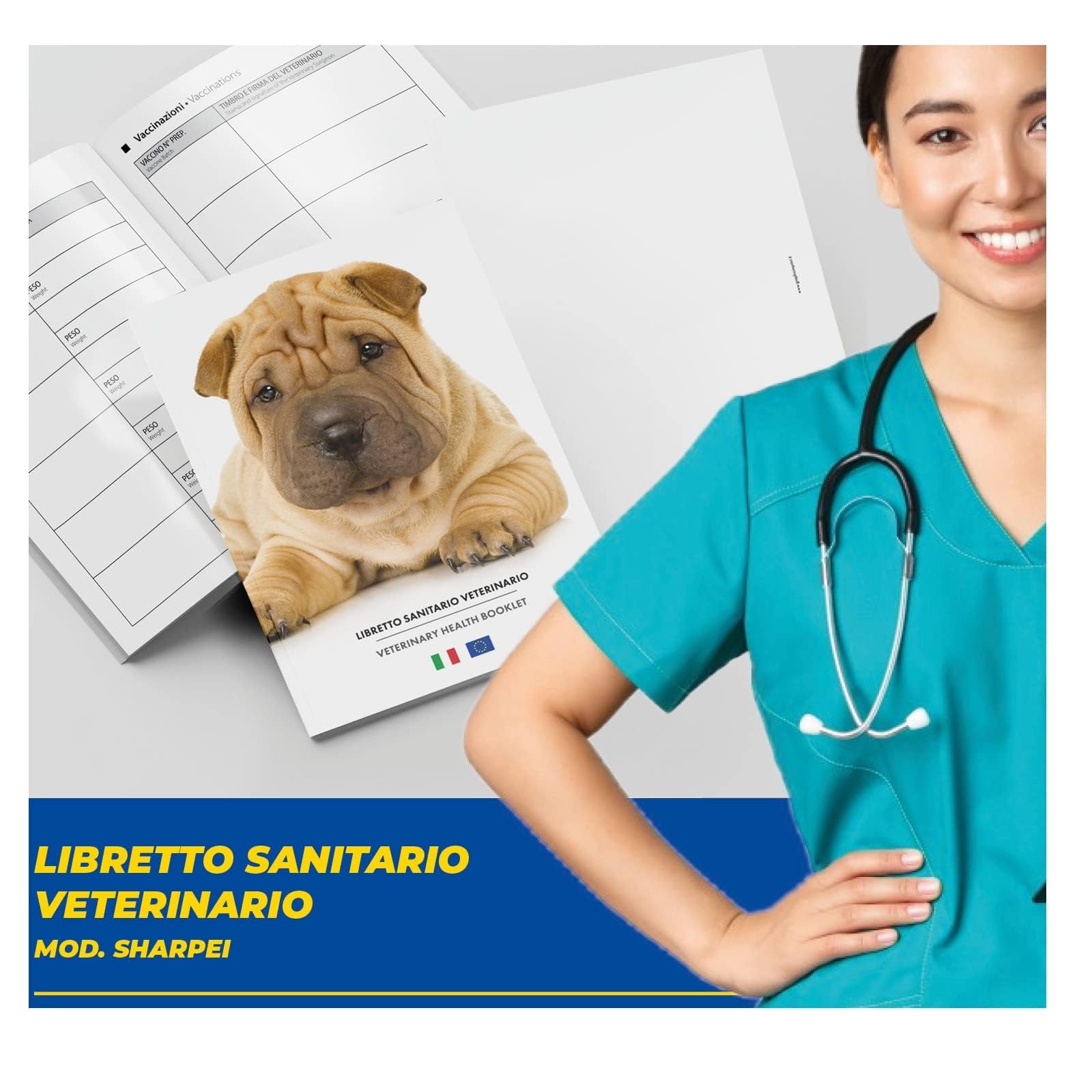 LIBRETTO SANITARIO VETERINARIO 15X21 CM - Sharpei - ideale per i nostri amici a 4 zampe (50)