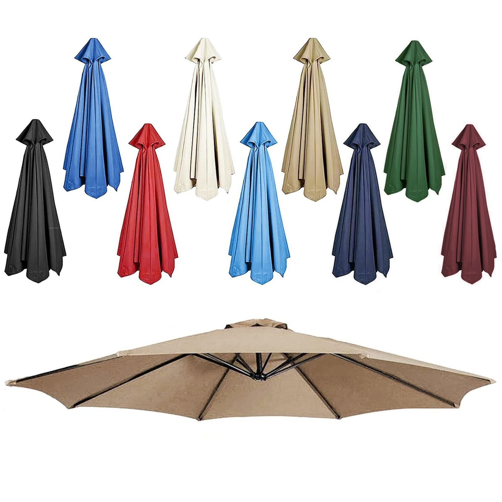 DPAOZPO Outdoor Table Umbrella Replacement Canopy (Canopy Only), Replacement Parasol Canopy, Round Replacement Parasol Top Cover, For Garden Backyard Pool (Color : Khaki, Size : 3m/9.8ft (8Rib))