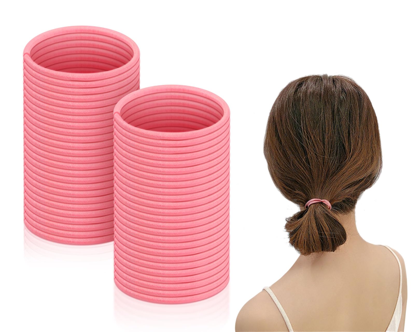 Lot De 40 Élastiques à Cheveux Roses – Diamètre 3,5 Cm – Nuances Et Épaisseurs Mixtes – Avec Métal