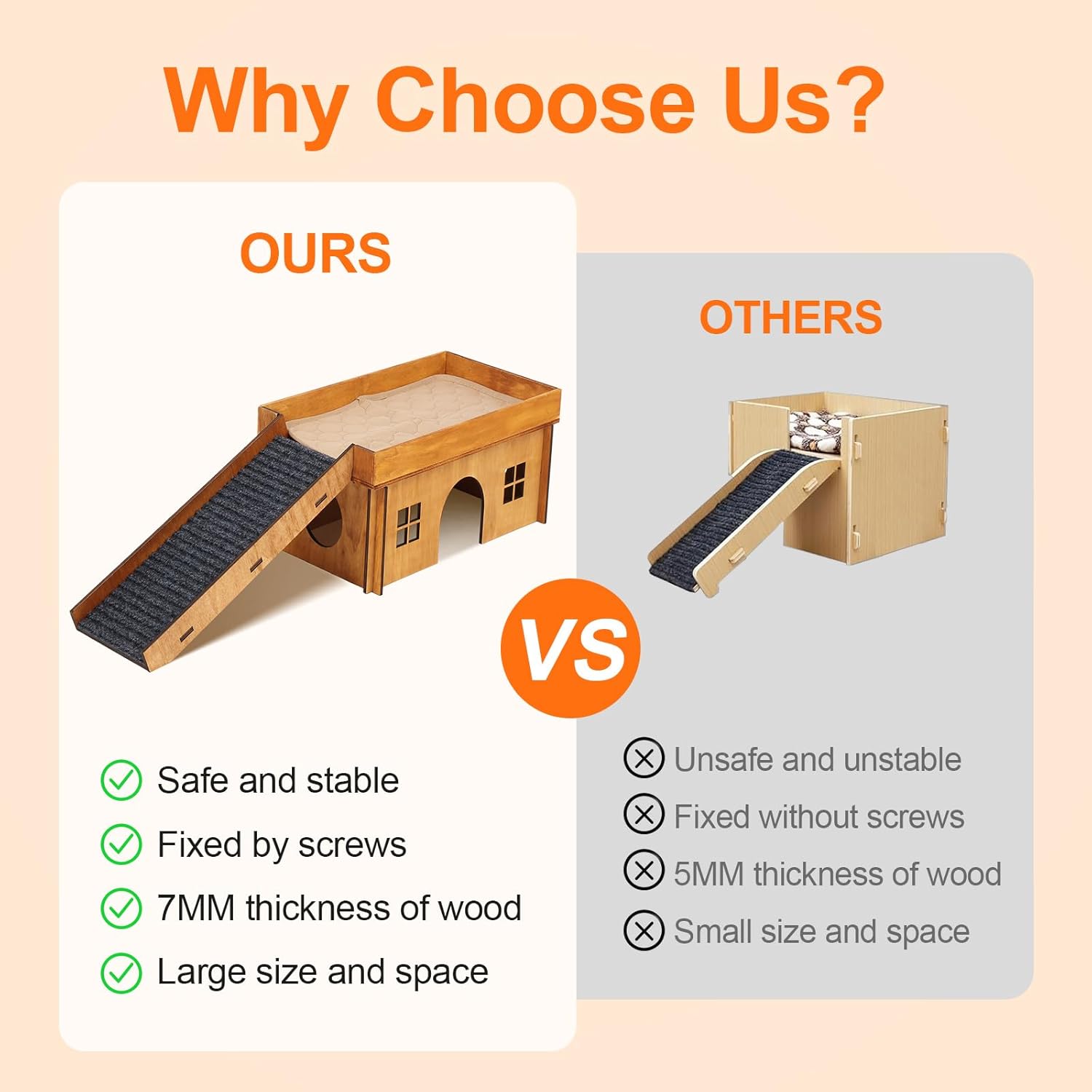 Large Rabbit Hideout, Rabbit Houses and Hideouts, Wooden Bunny House and Hideouts, Bunny Castle with Stair, Chinchilla and Guinea Pigs Hut Hideout（Excluding String Lights）